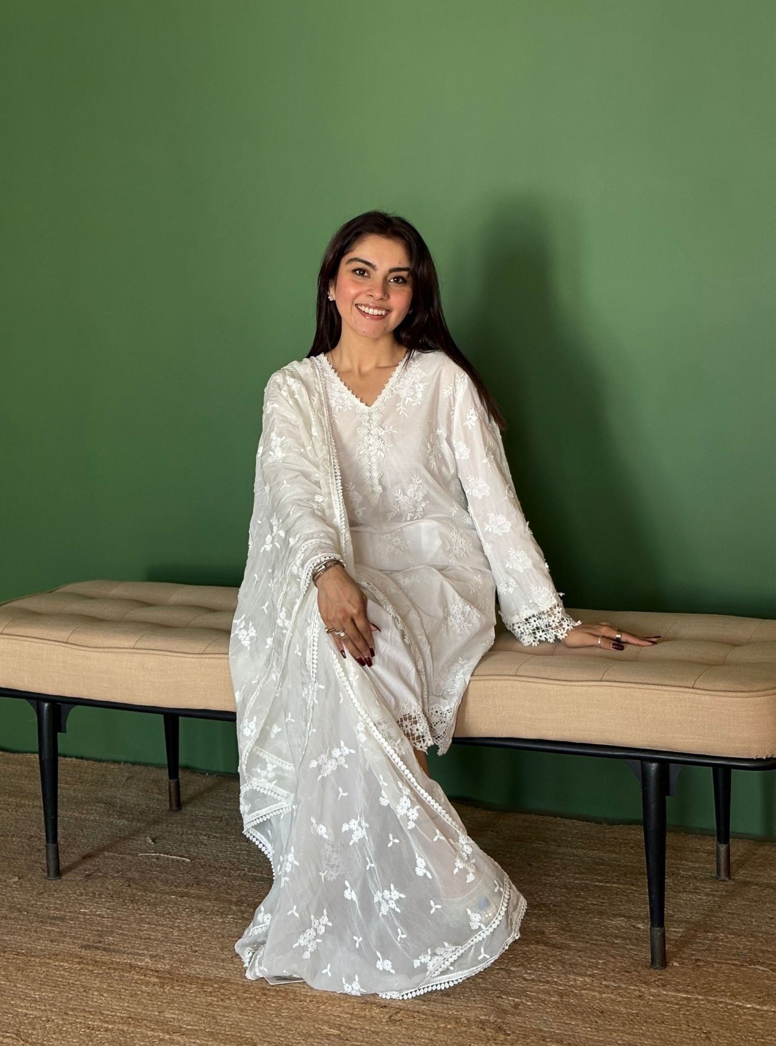 Yamya Supima Cotton White Kurta Set