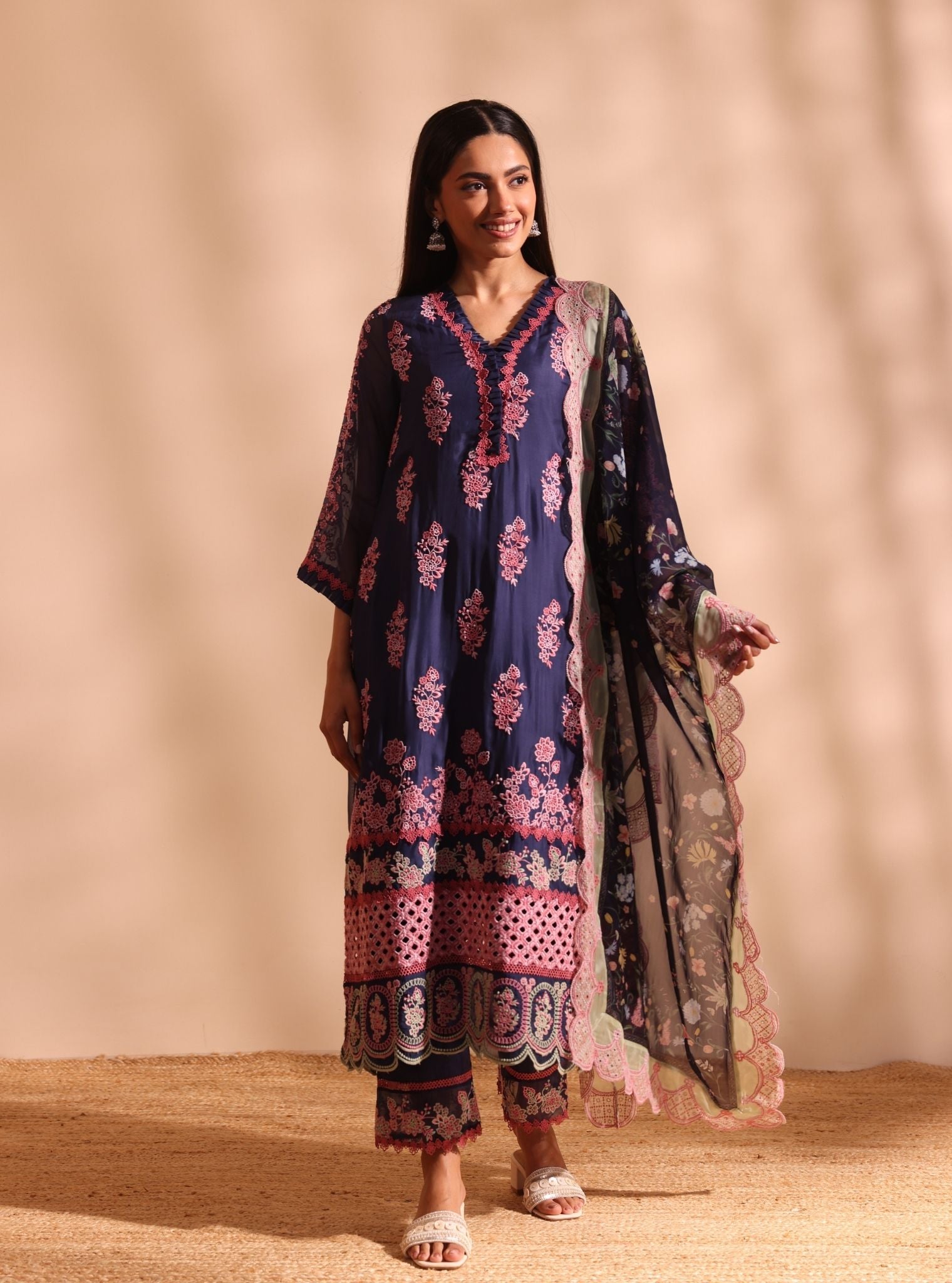 Valara Organza Navy Kurta Set