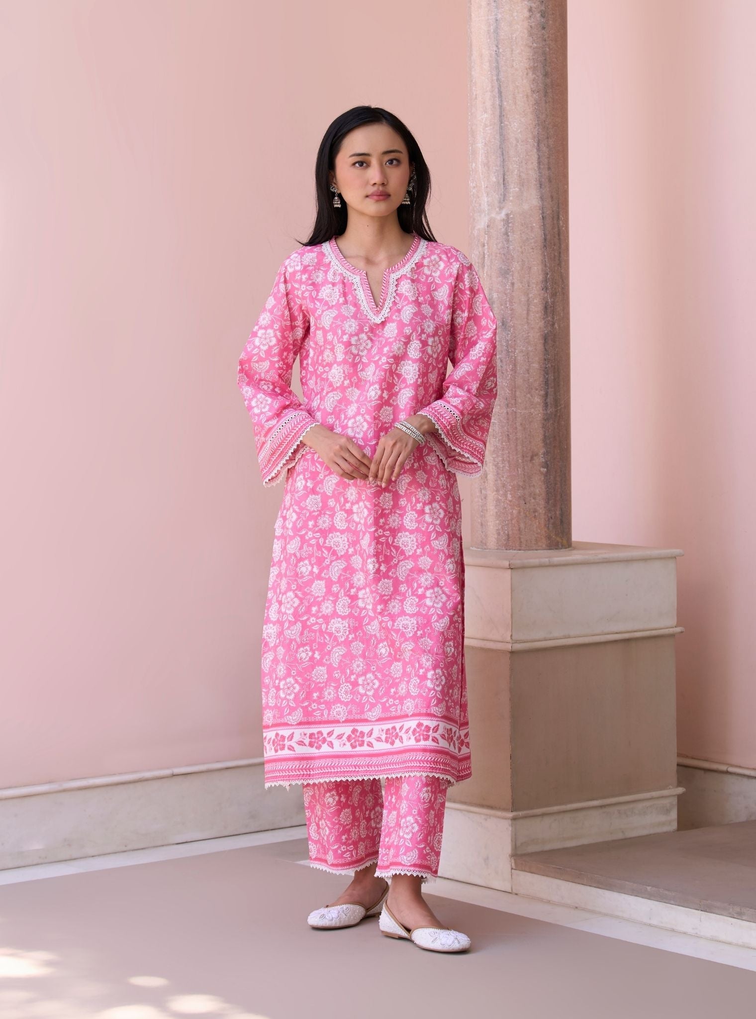 Rosabelle Rani Pink Mulmul Cotton Kurta Set