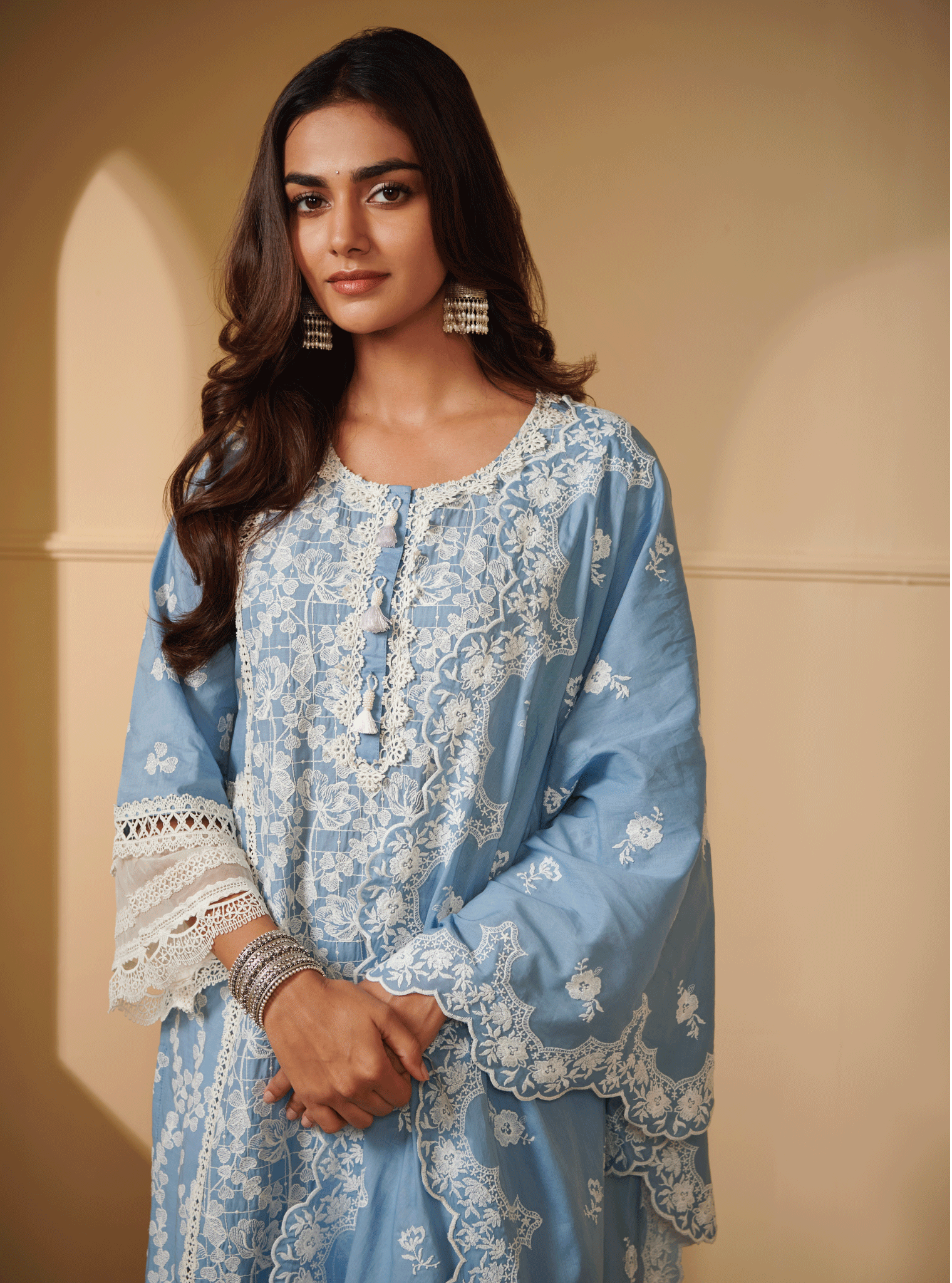 Mulmul Supima Cotton Sarayu Blue Kurta