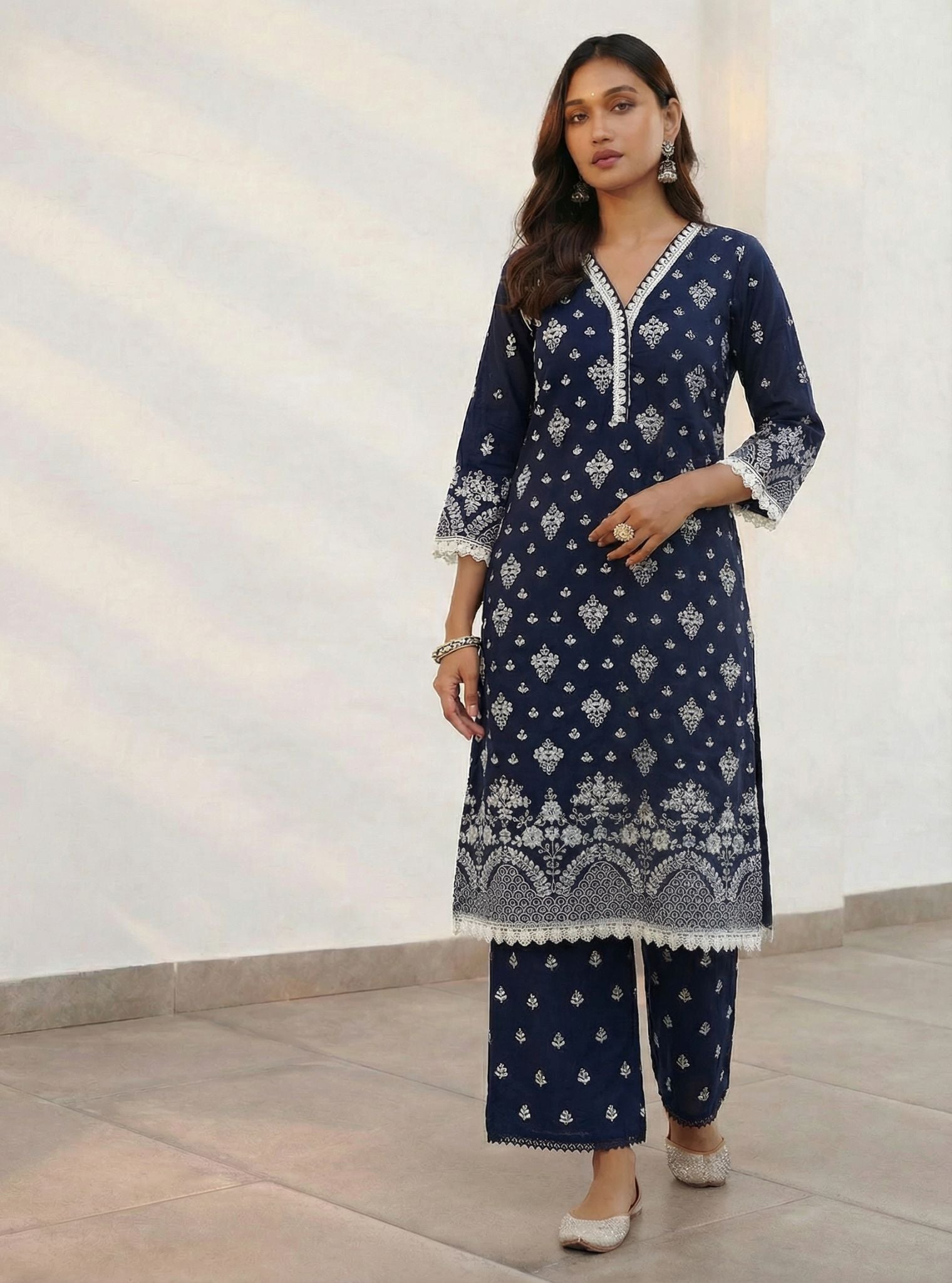 Peehu Supima Cotton Navy Kurta Set