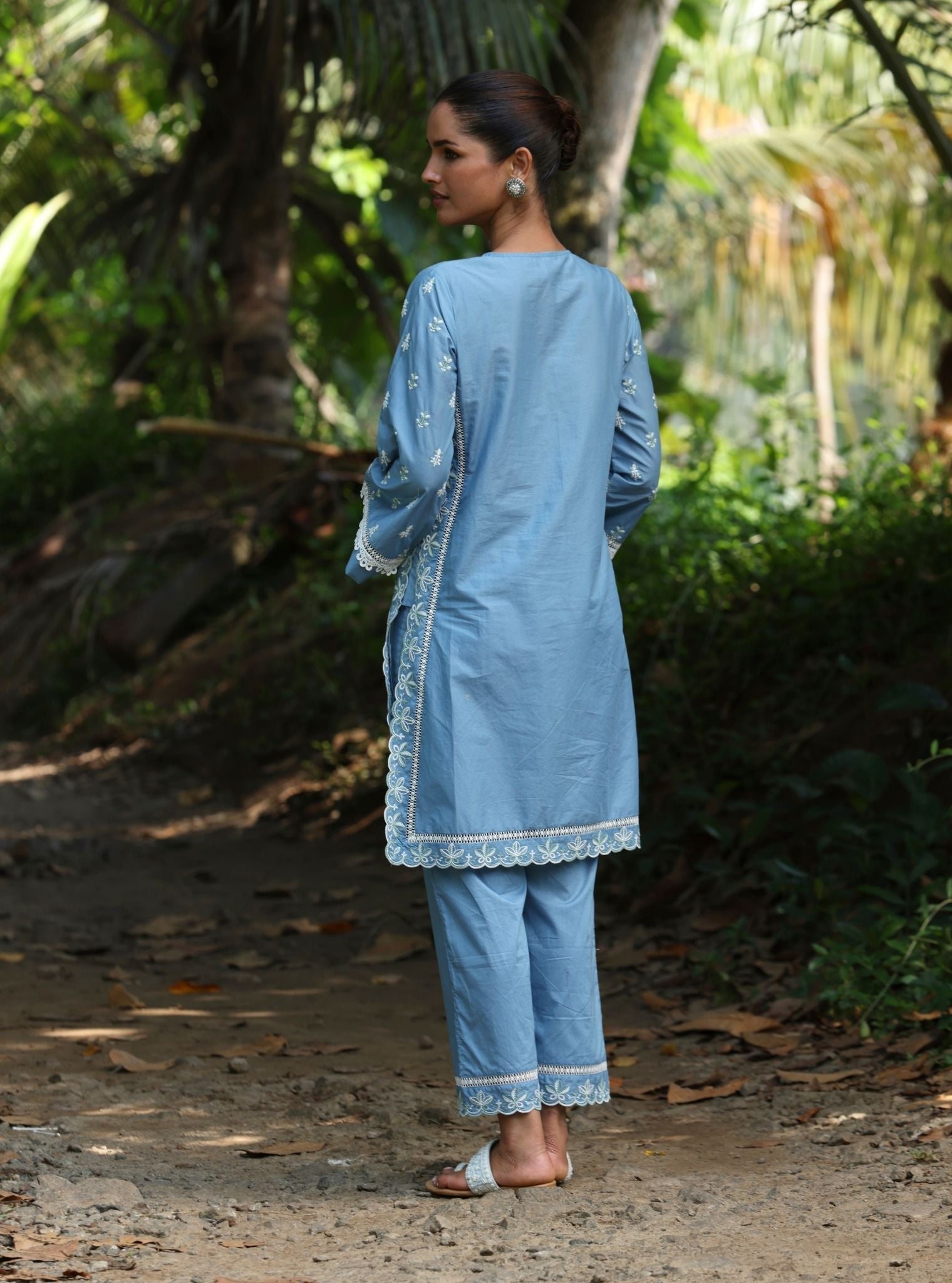 Mulmul Cotton Rith Denim Kurta With Mulmul Cotton Rith Denim Pant