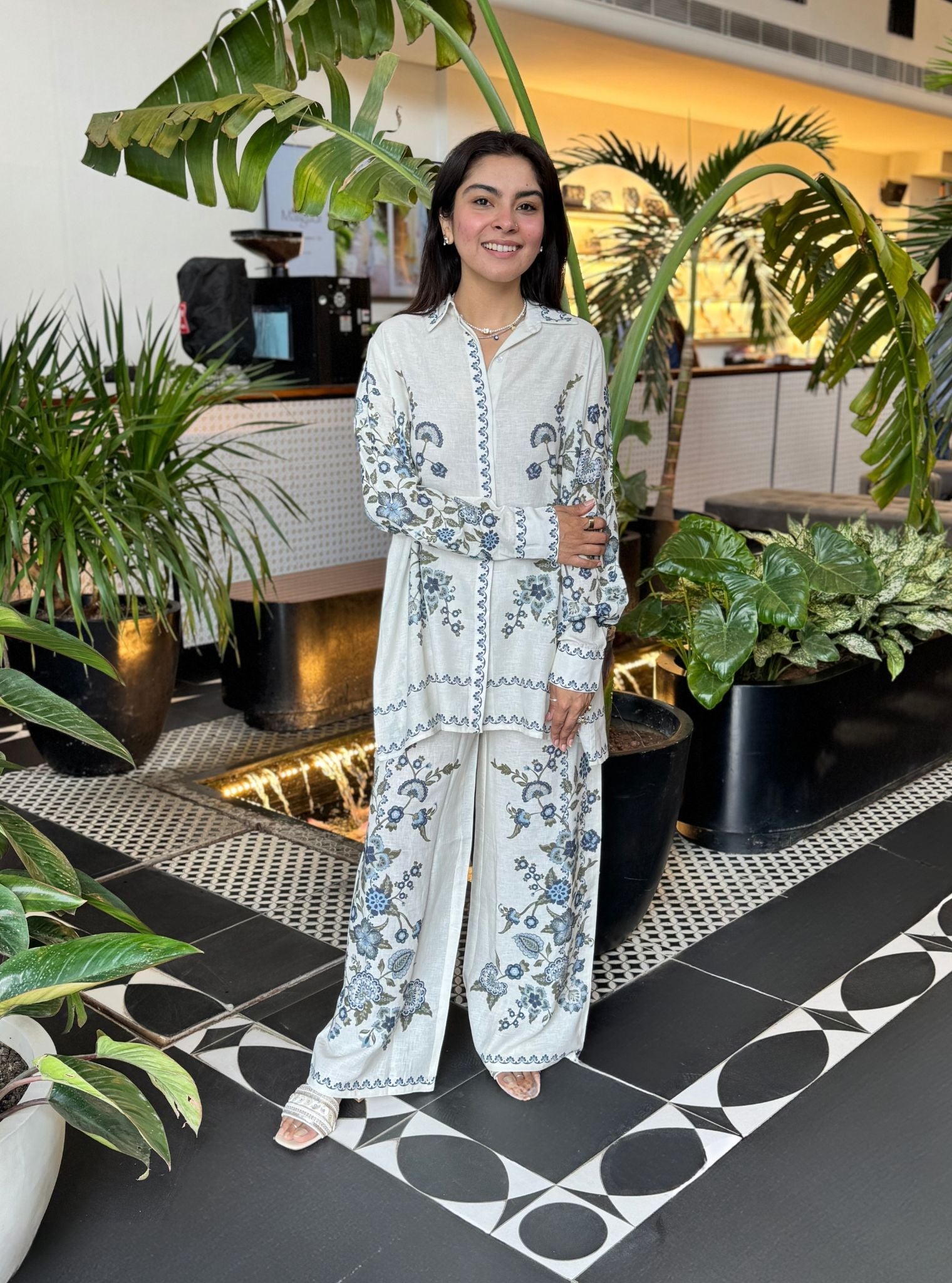 Mulmul Printed Linen Fleur White Shirt With Mulmul Printed Linen Fleur White Pant
