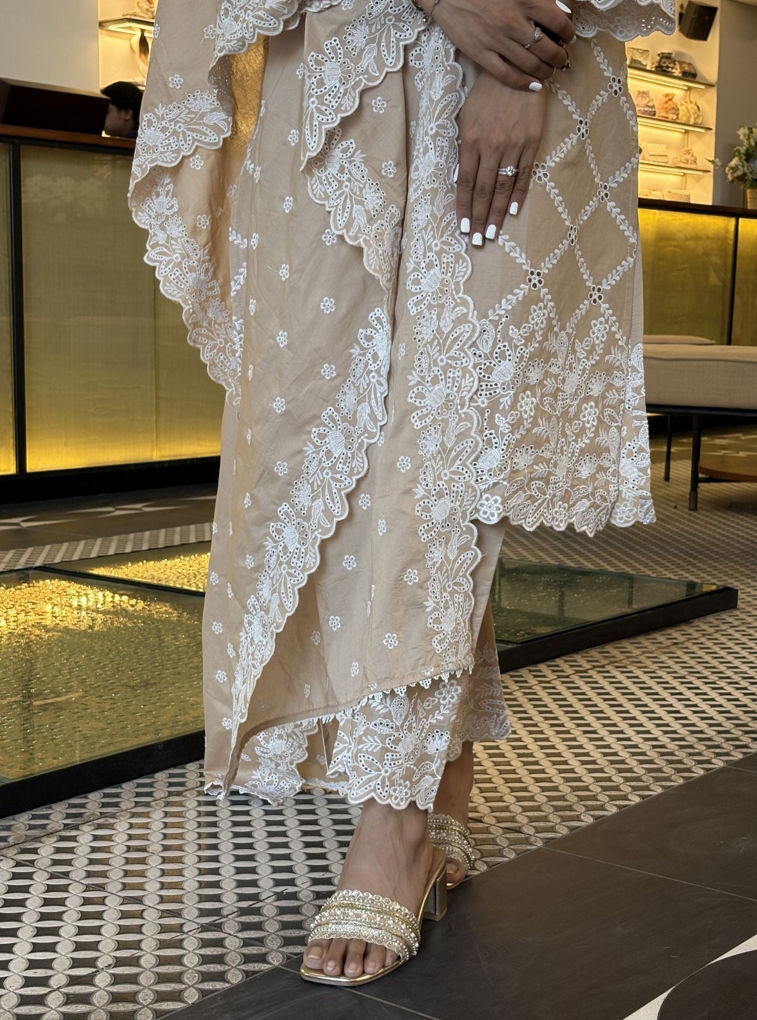 Eesvari Supima Cotton Beige Kurta Set