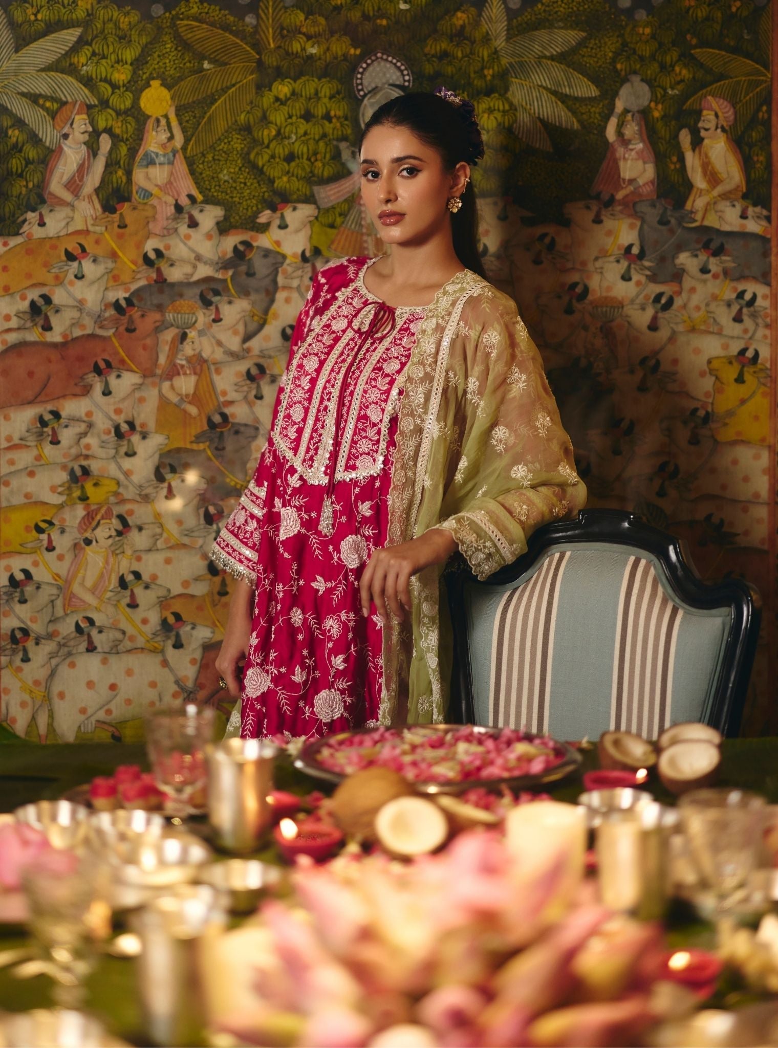 Mulmul Organza Sanae Pista Green Dupatta