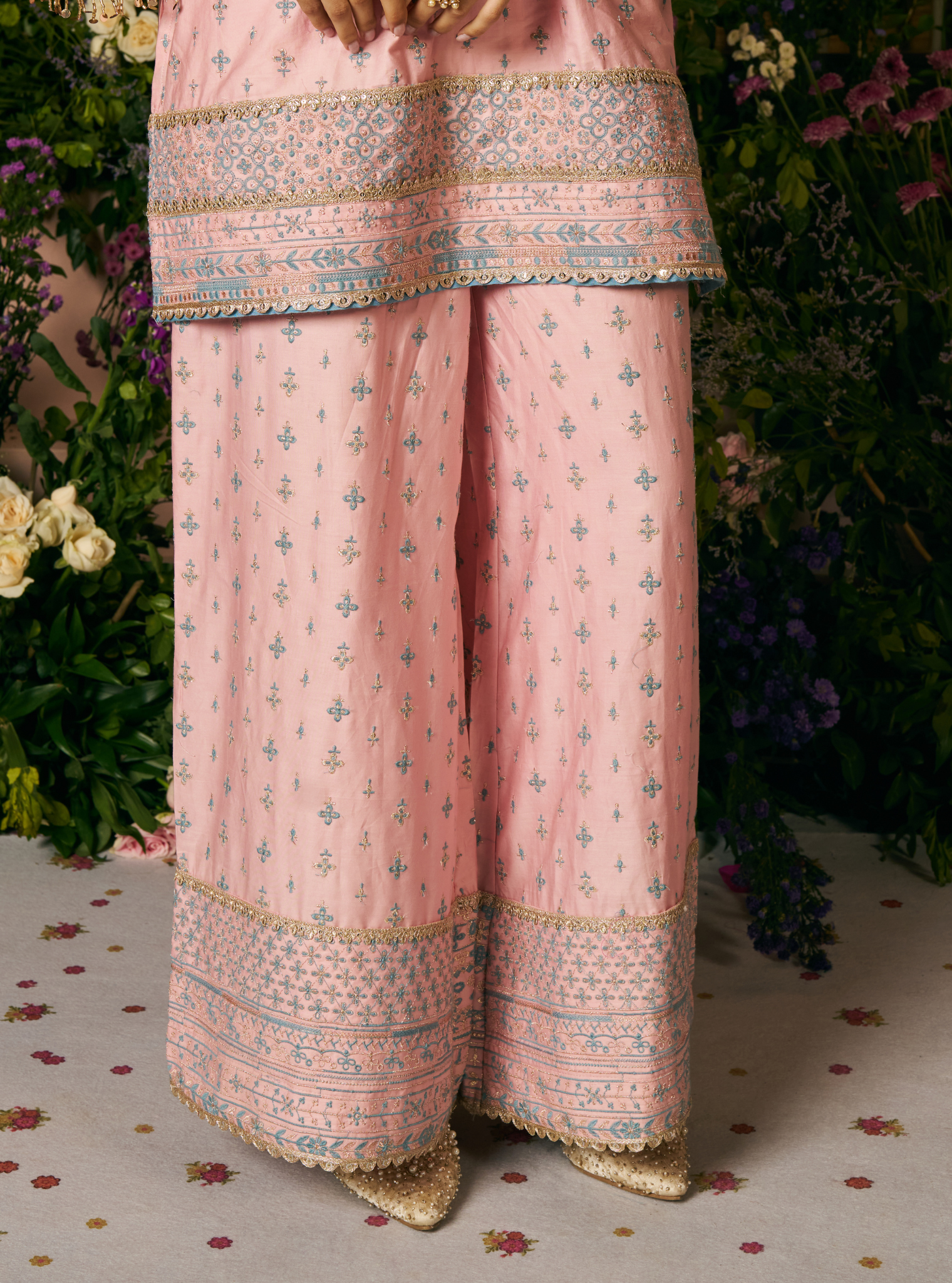 Laagi Pima Satin Pink Kurta Set