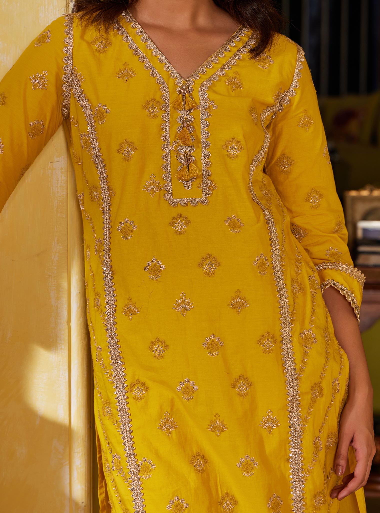 Mulmul Supima Cotton Titli Yellow Kurta