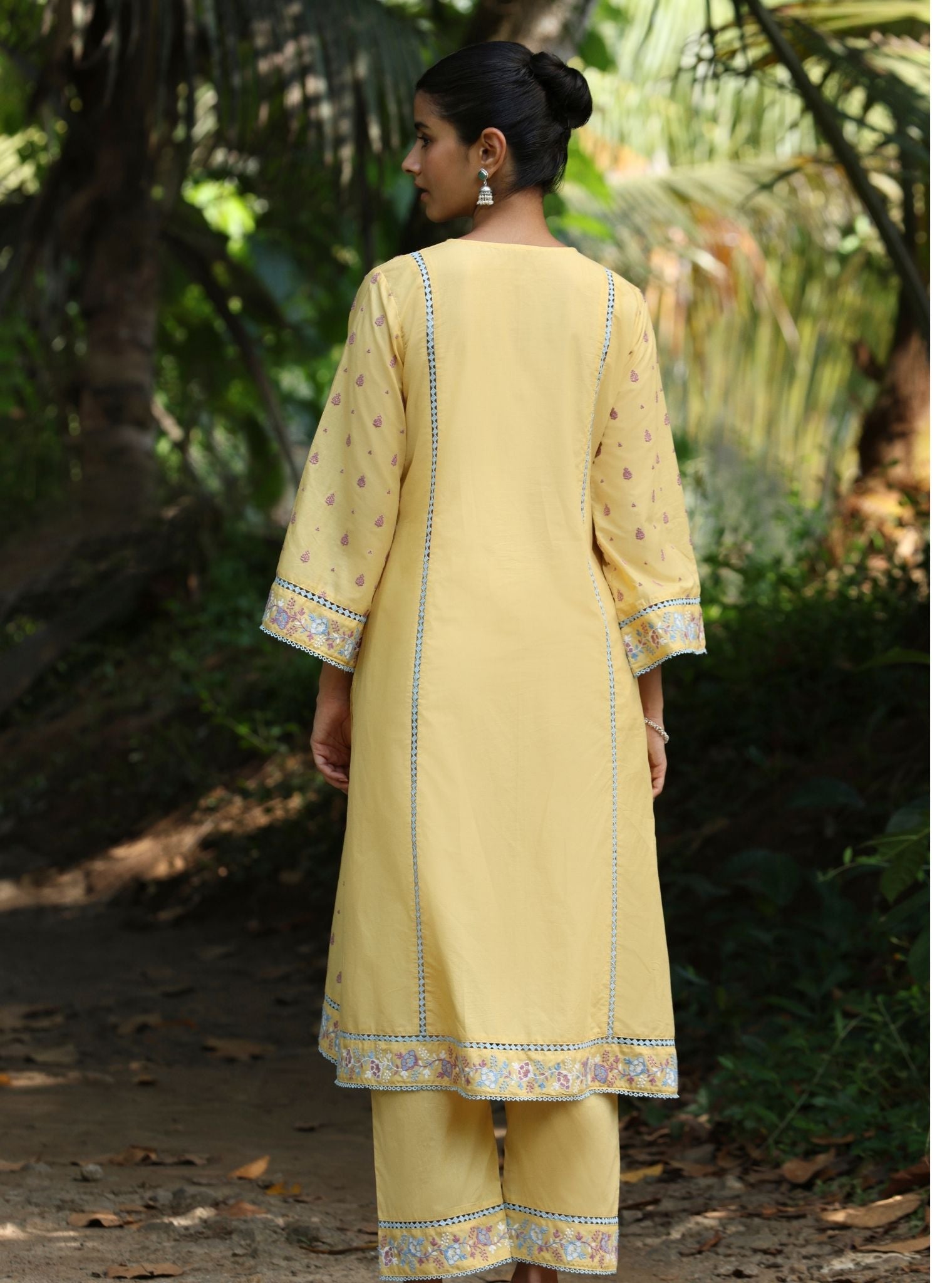 Mulmul Cotton Shira Yellow Anarkali Kurta With Mulmul Cotton Shira Yellow Pant
