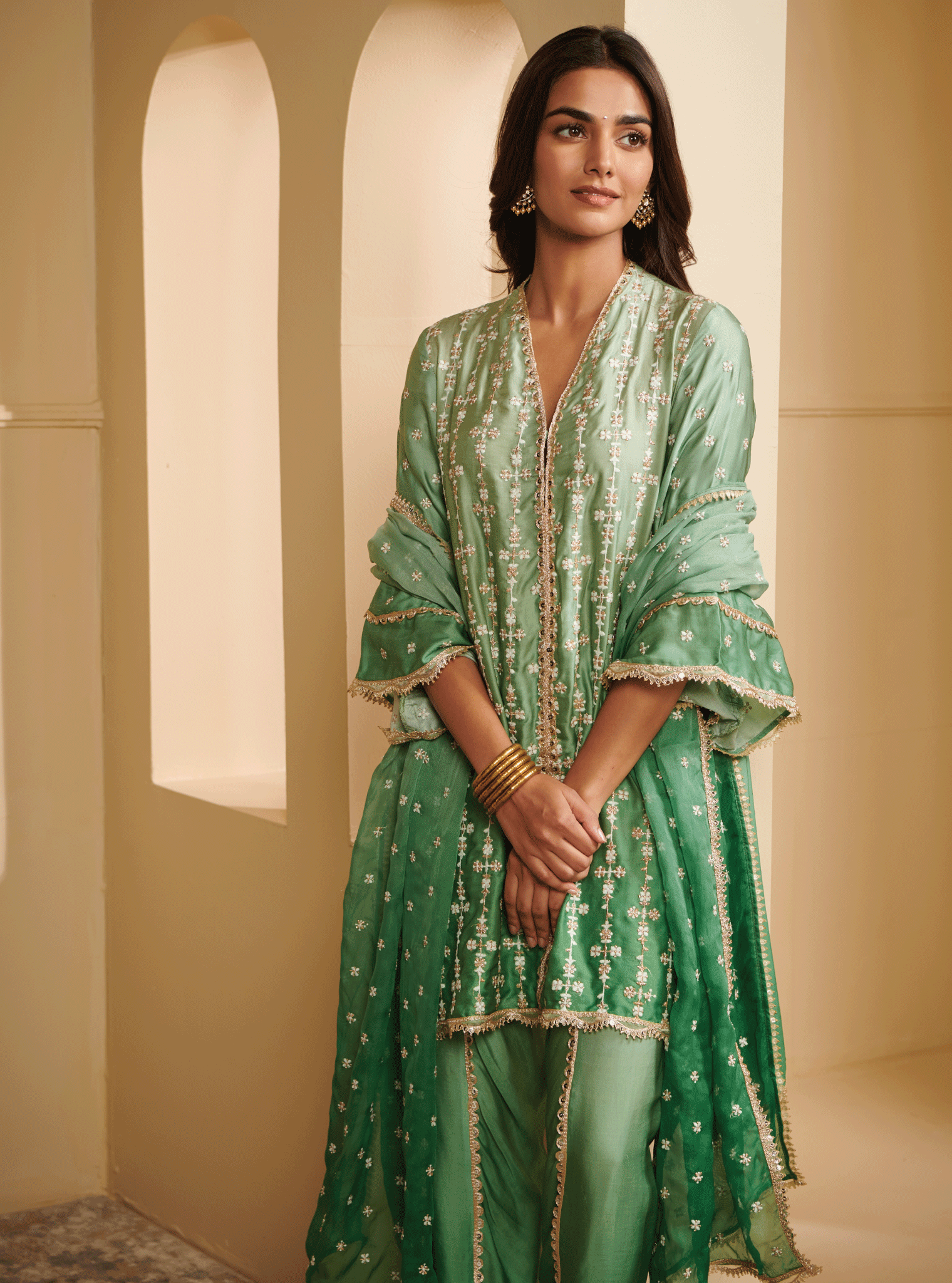 Inara Cupro Silk Green Kurta Set