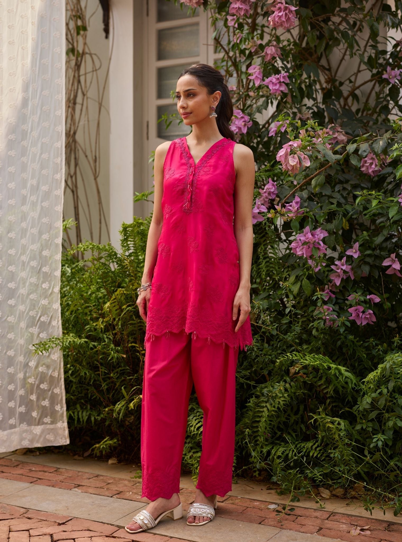Tiki Organza Fuchsia Kurta Set