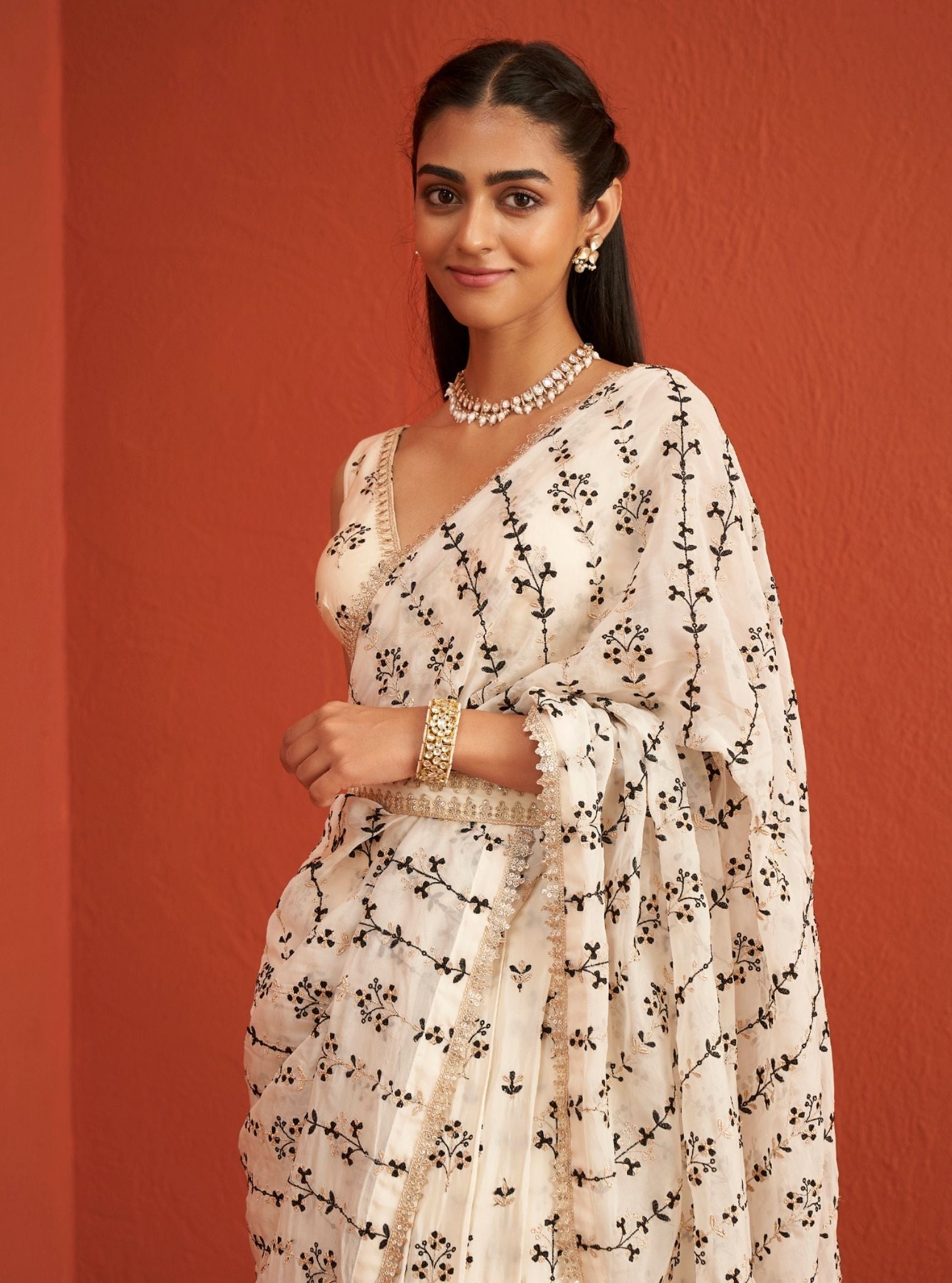 Sohneya Organza + Crepe Off White Saree