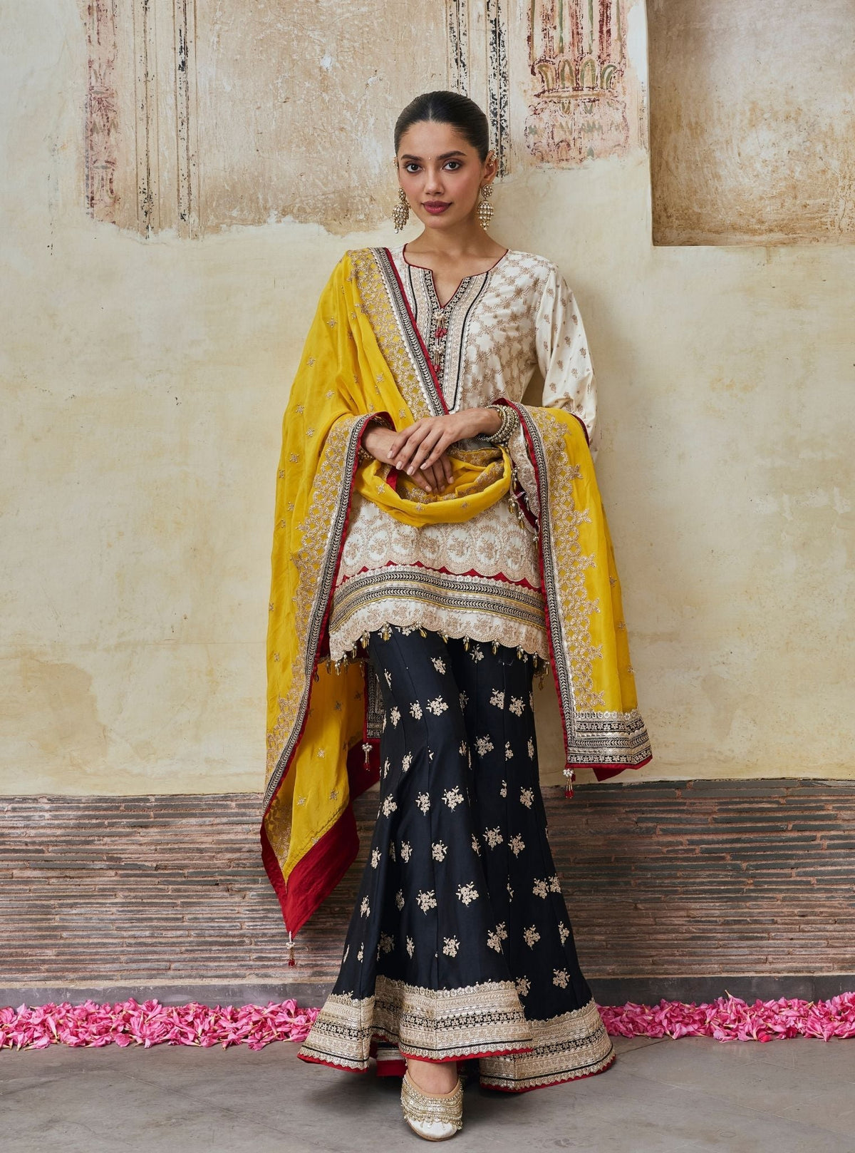 Kanti Pima Satin Off White Kurta & Sharara