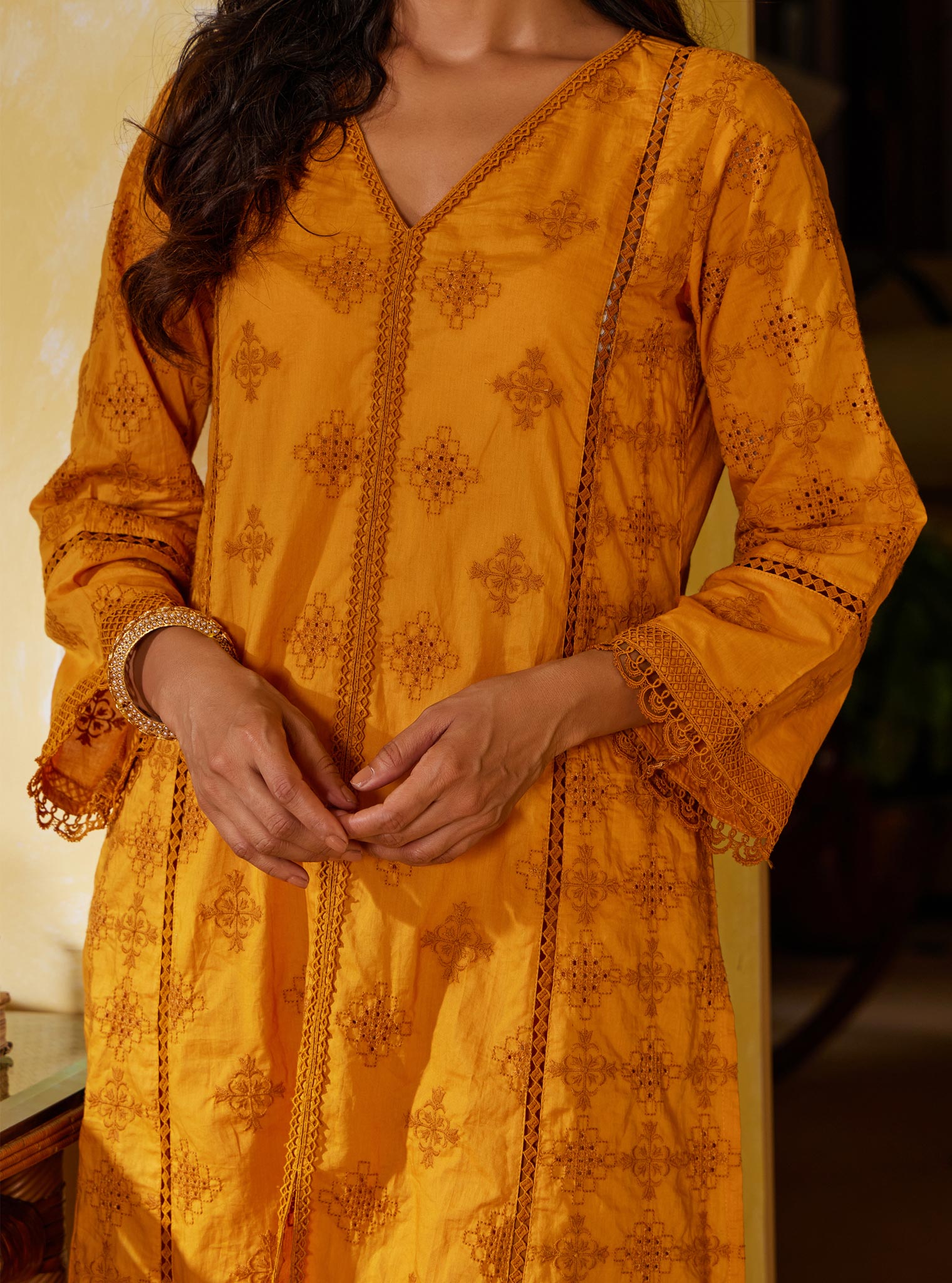 Mulmul Supima Cotton Seher Orange Kurta