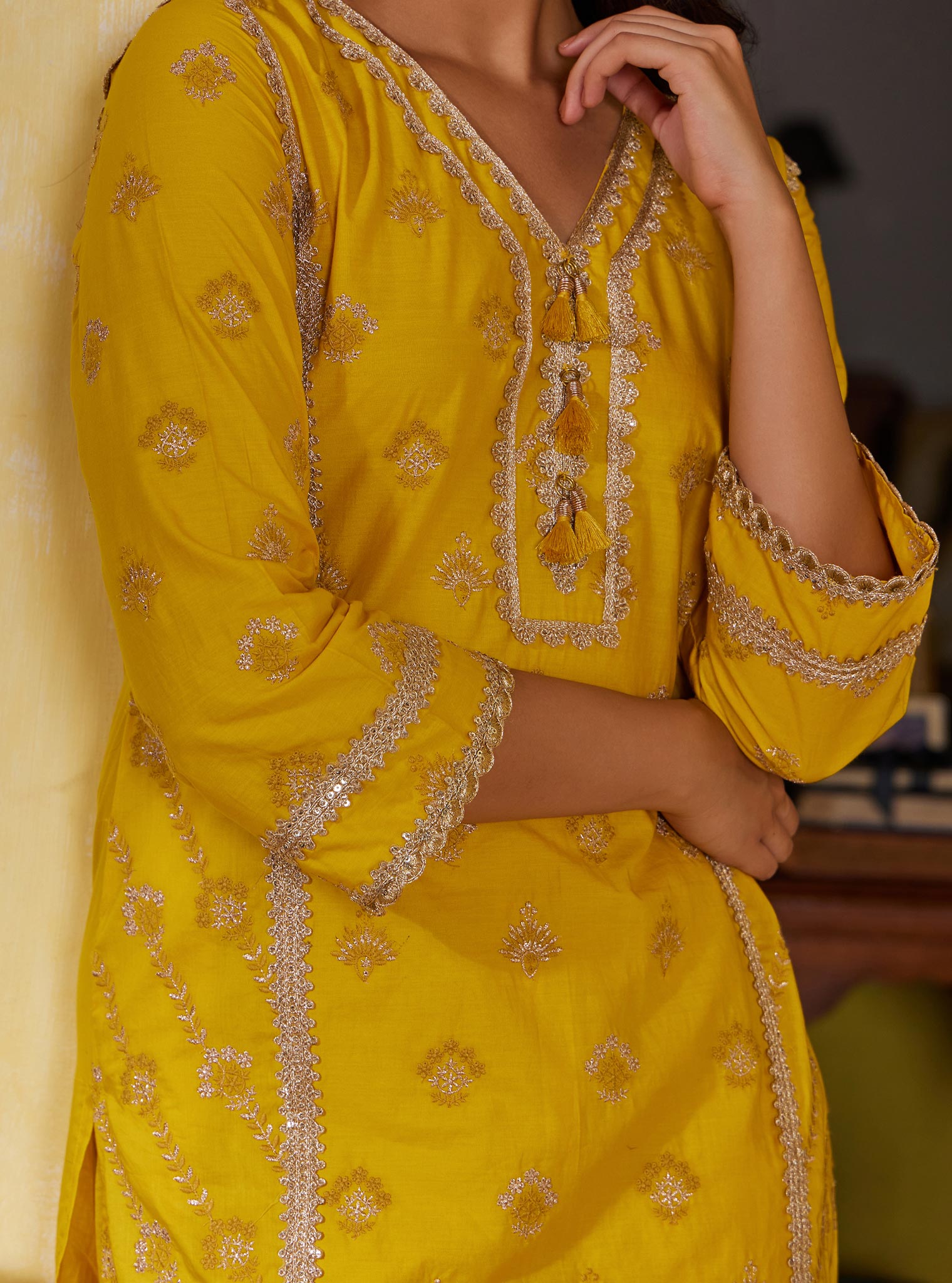 Mulmul Supima Cotton Titli Yellow Kurta