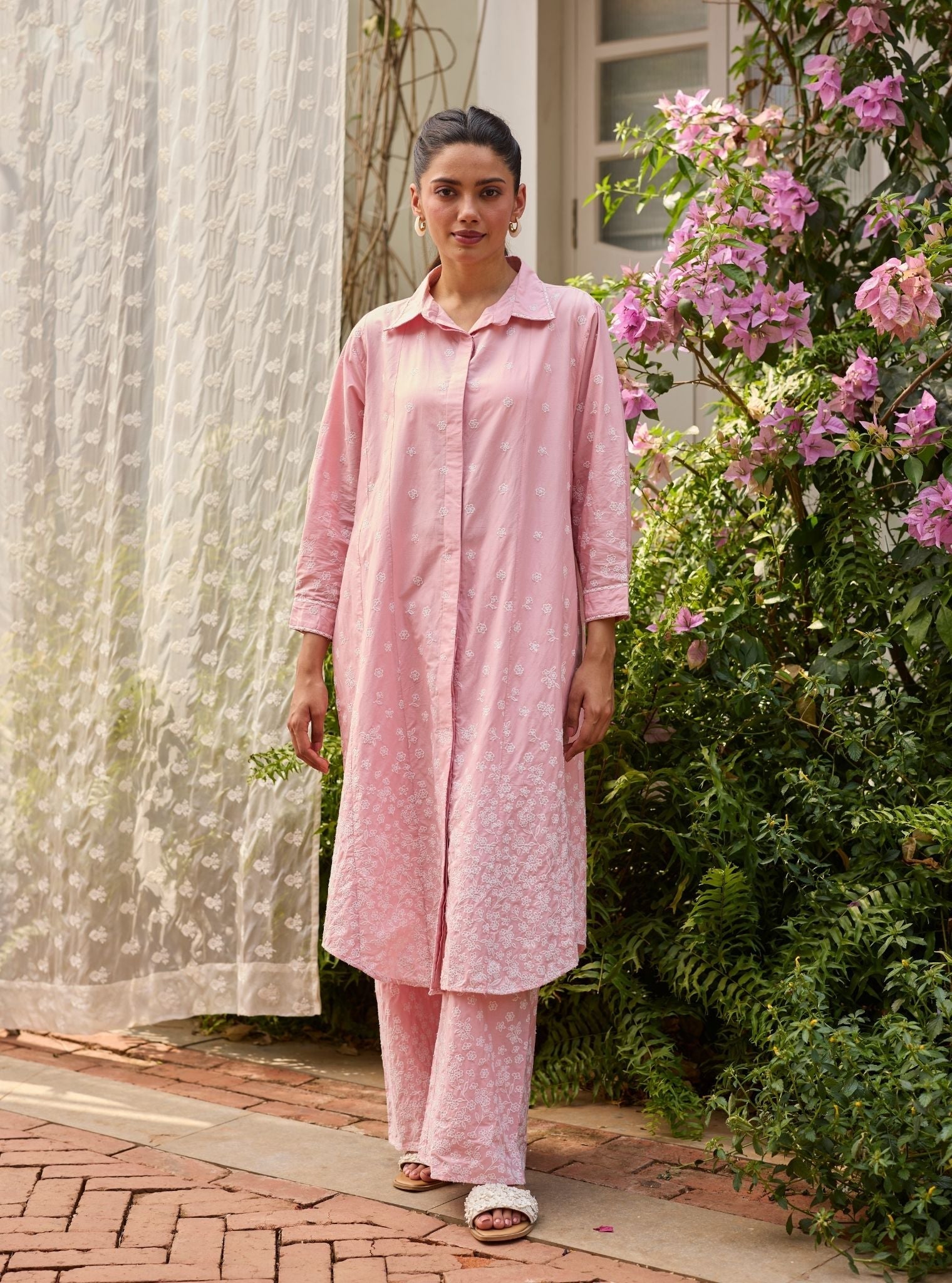 Sahana Supima Cotton Pink Long Shirt Set