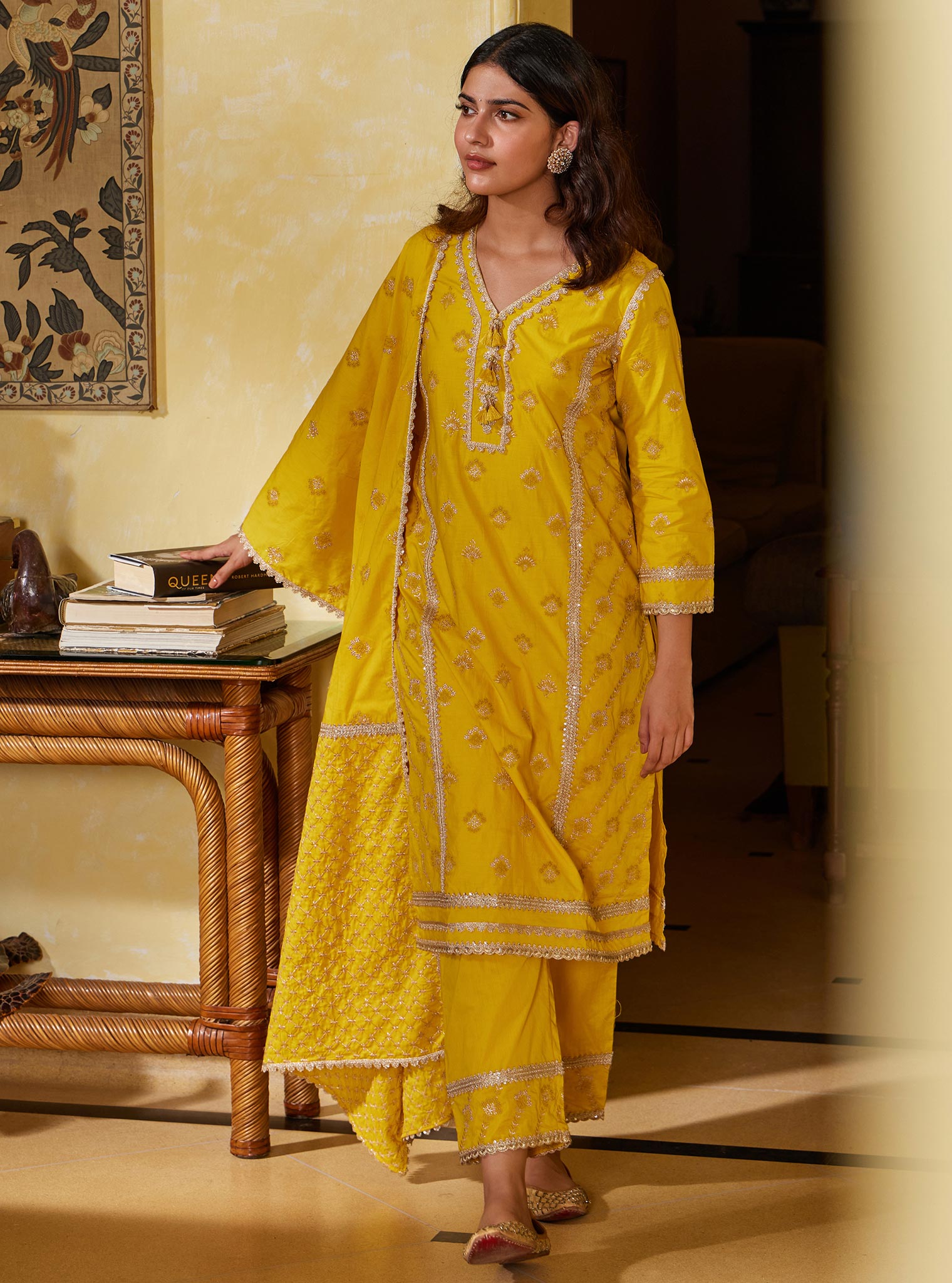 Mulmul Kasturi Yellow Dupatta