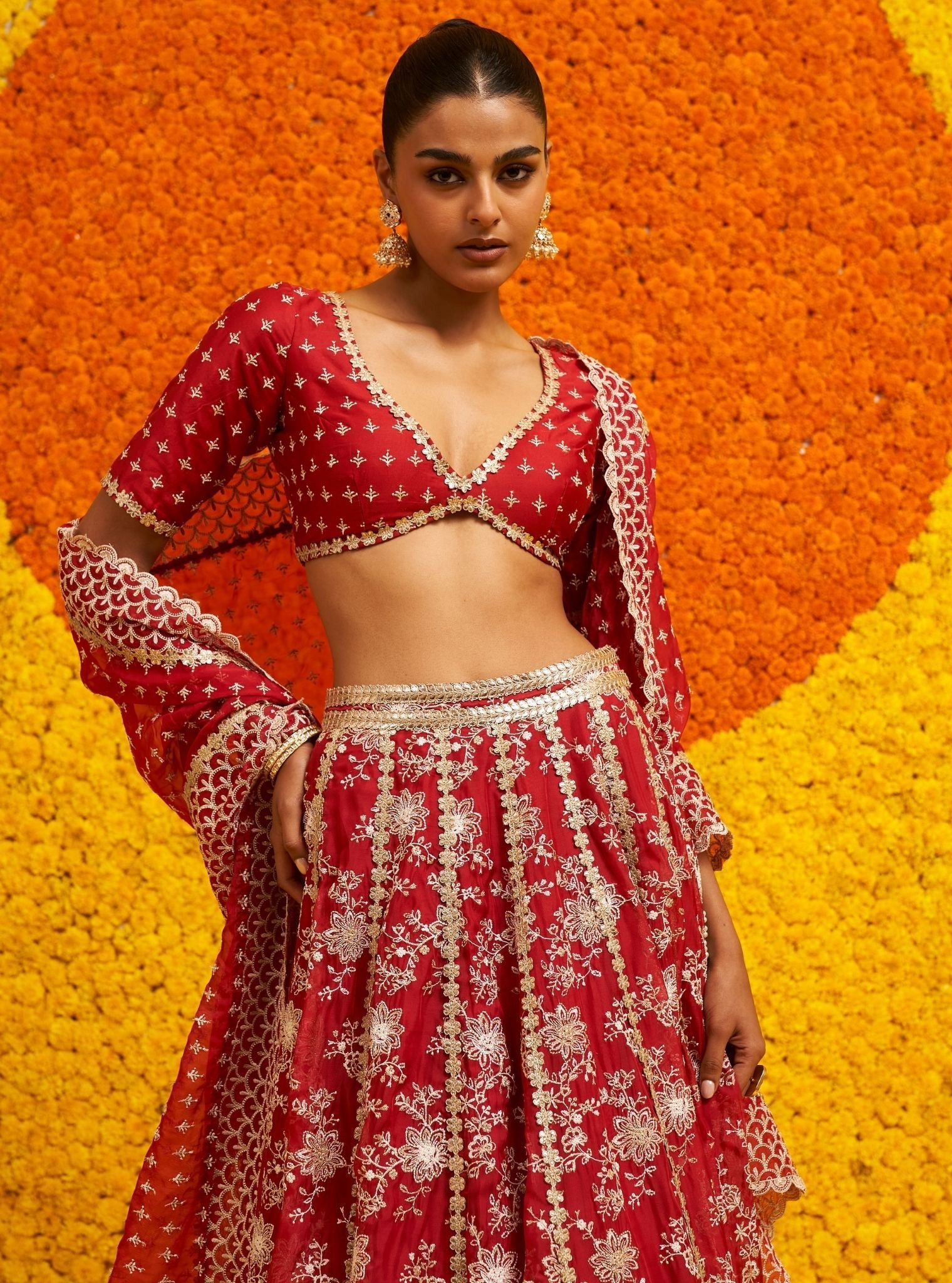 Saiyaara Organza Red Lehenga