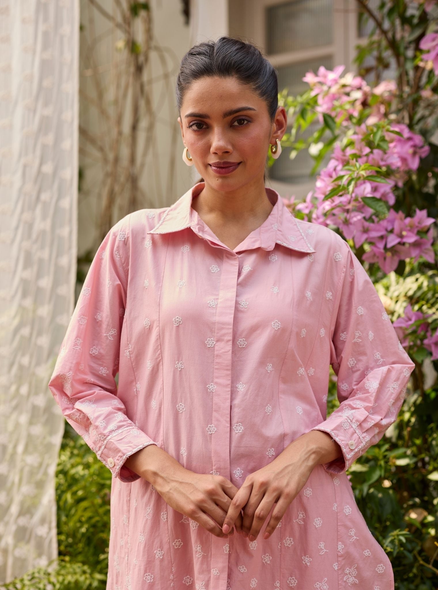 Sahana Supima Cotton Pink Long Shirt Set