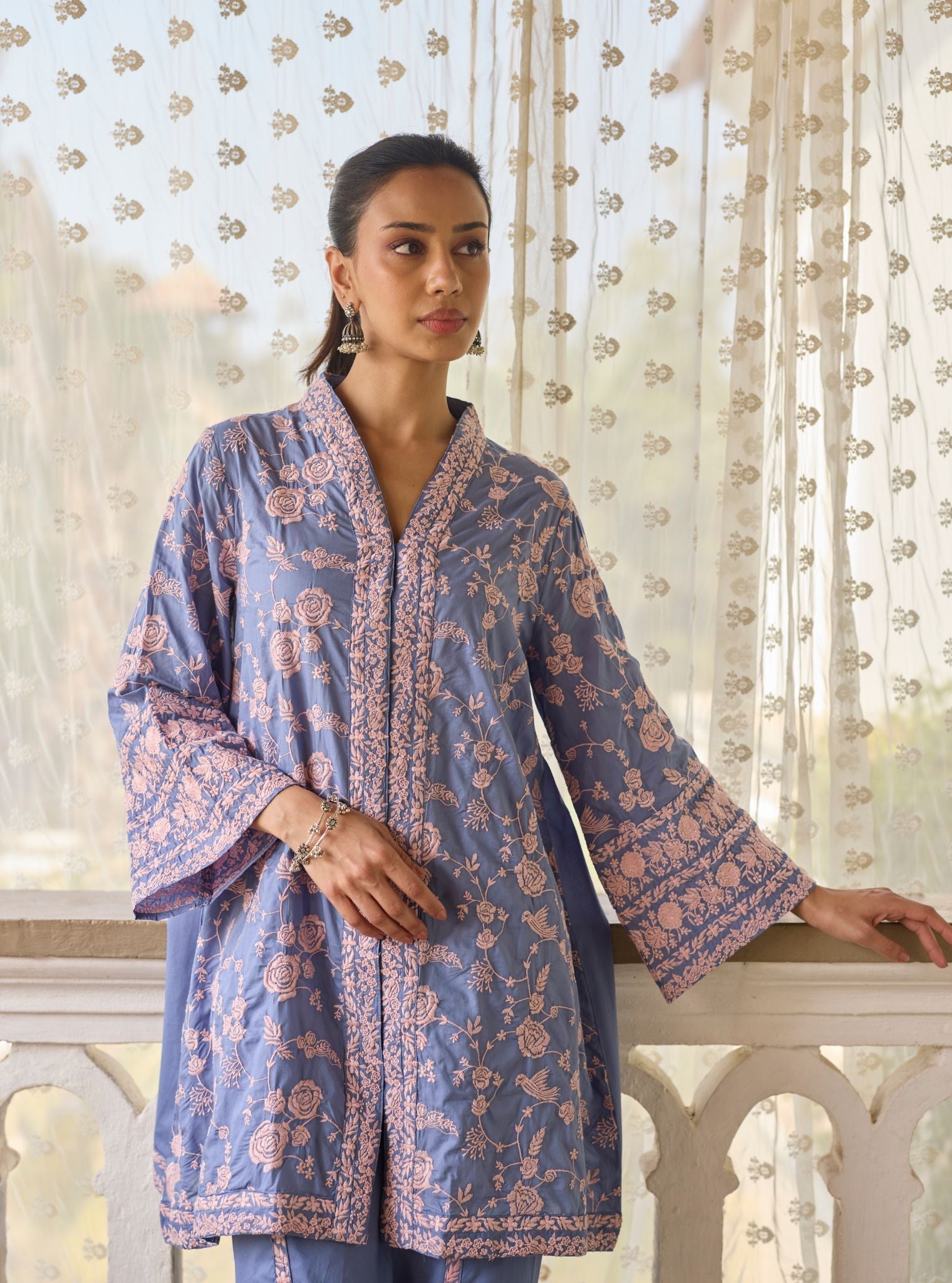 Abhiri Supima Cotton Steel Blue Kurta Set