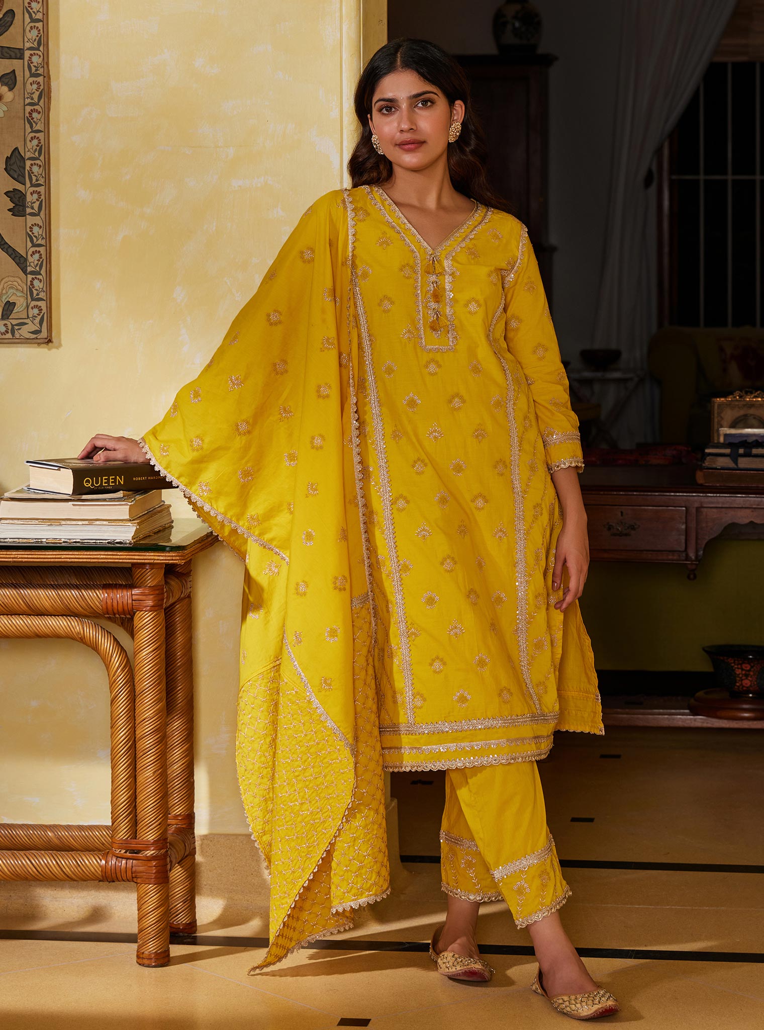 Mulmul Kasturi Yellow Dupatta