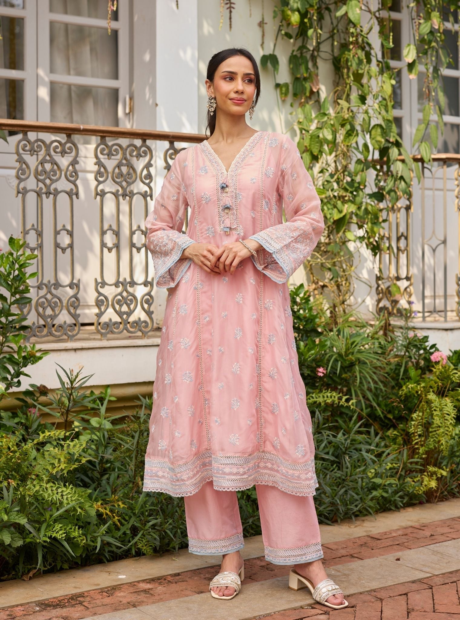 Pipa Organza Pink Anarkali Set
