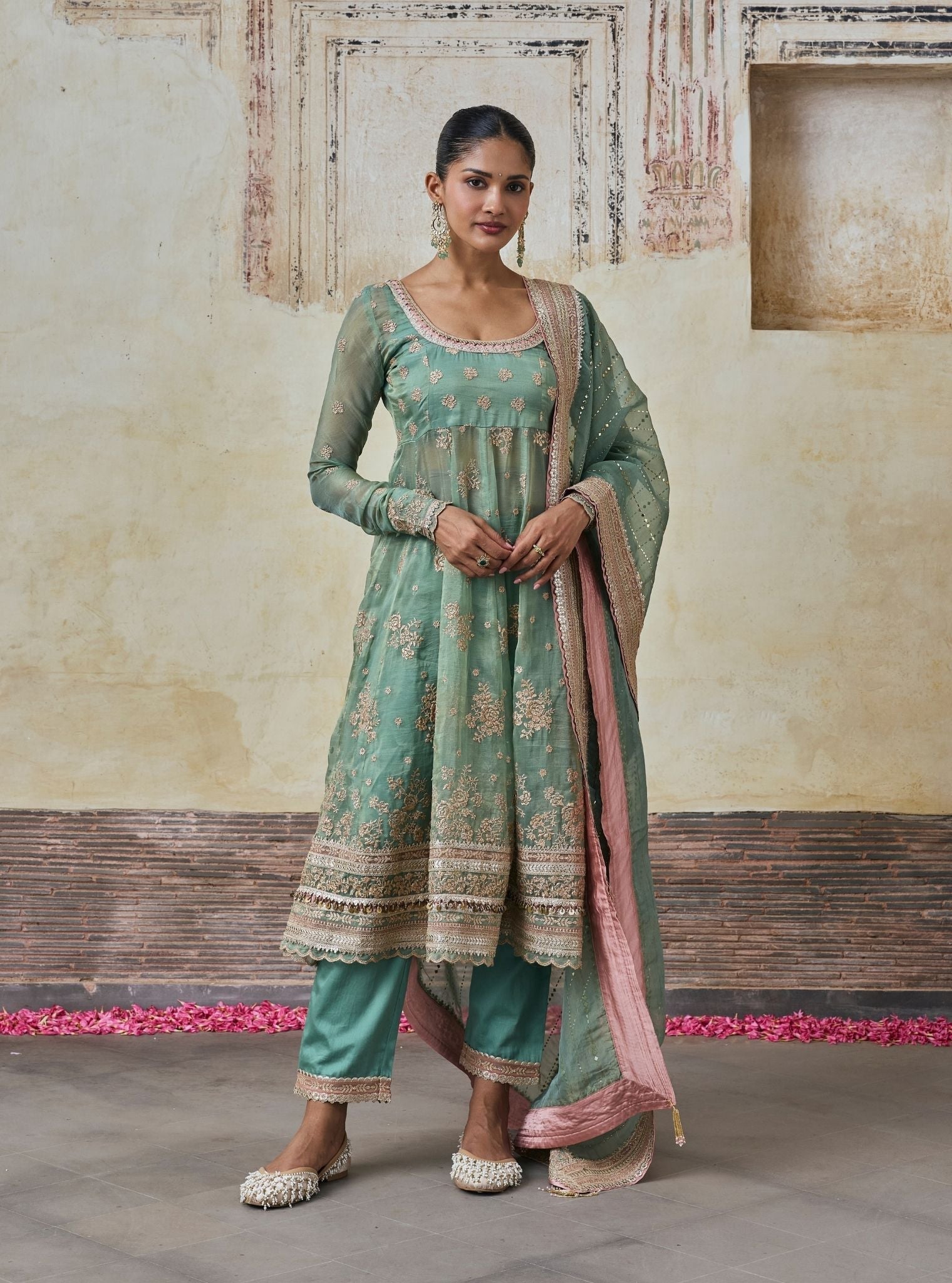 Dhwani Lurex Organza Teal Blue Anarkali Set