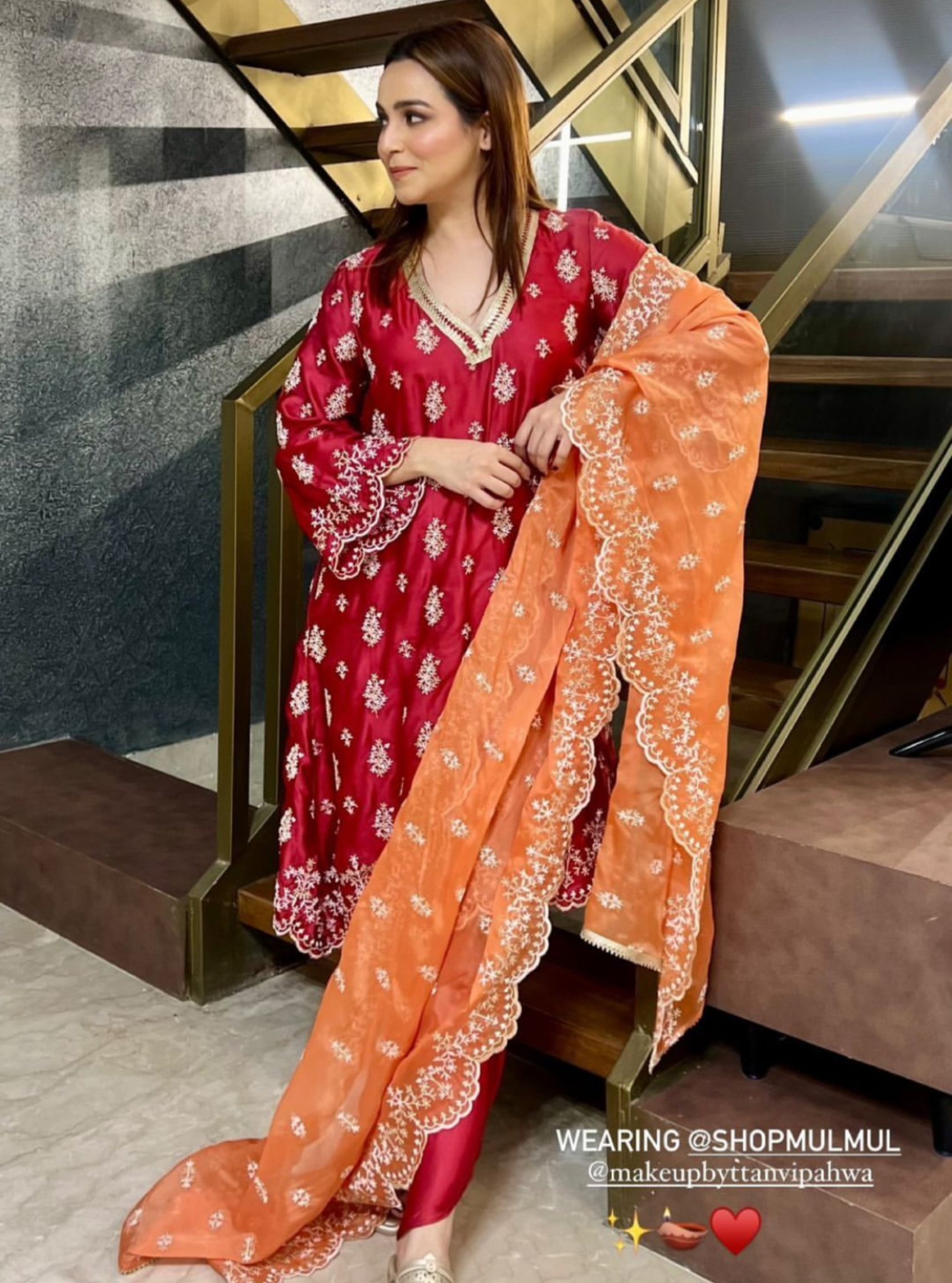 Callaia Cupro Satin Red Kurta Set
