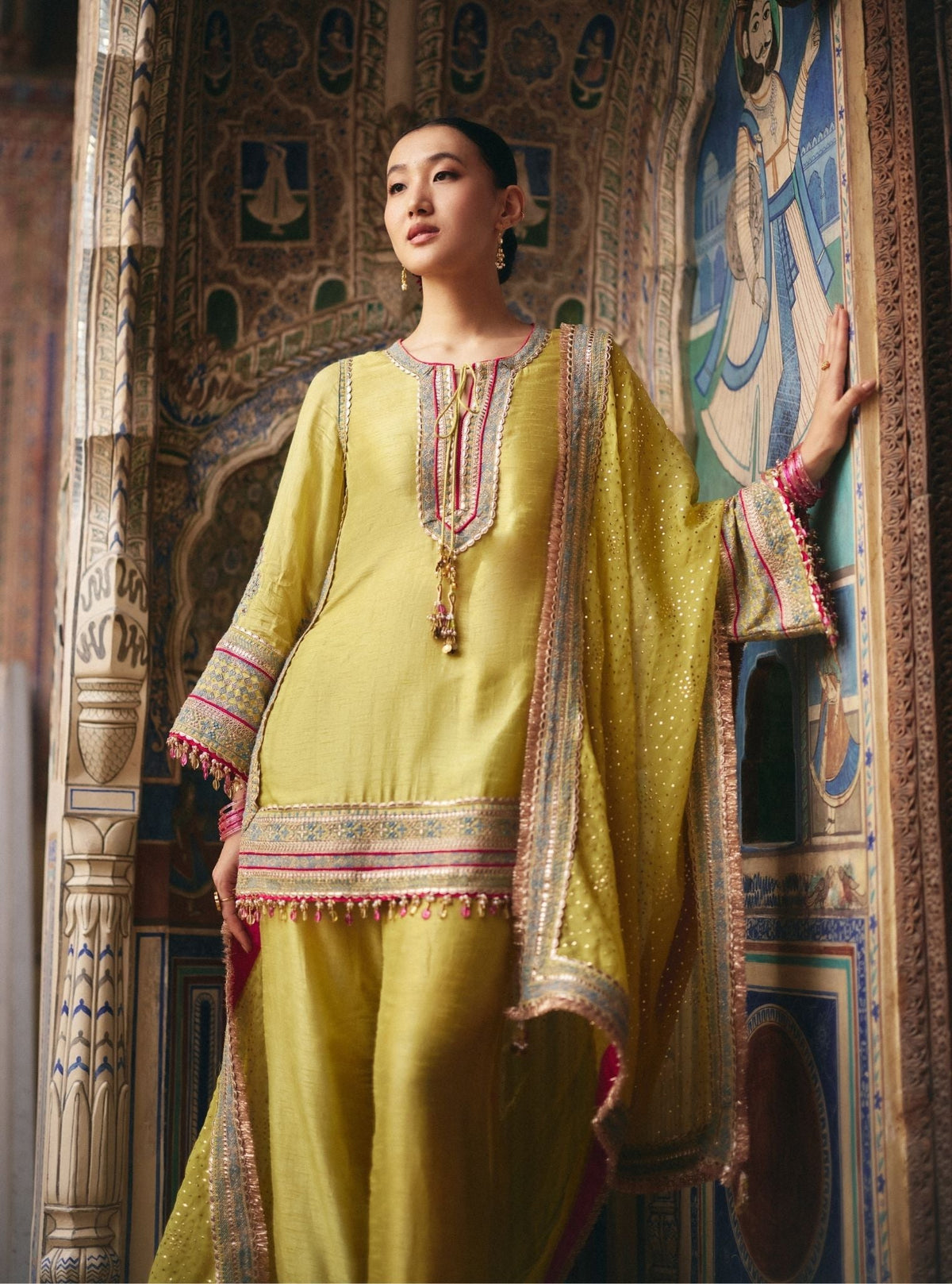 Rimya Bemberg Raw Silk Lime Kurta Set