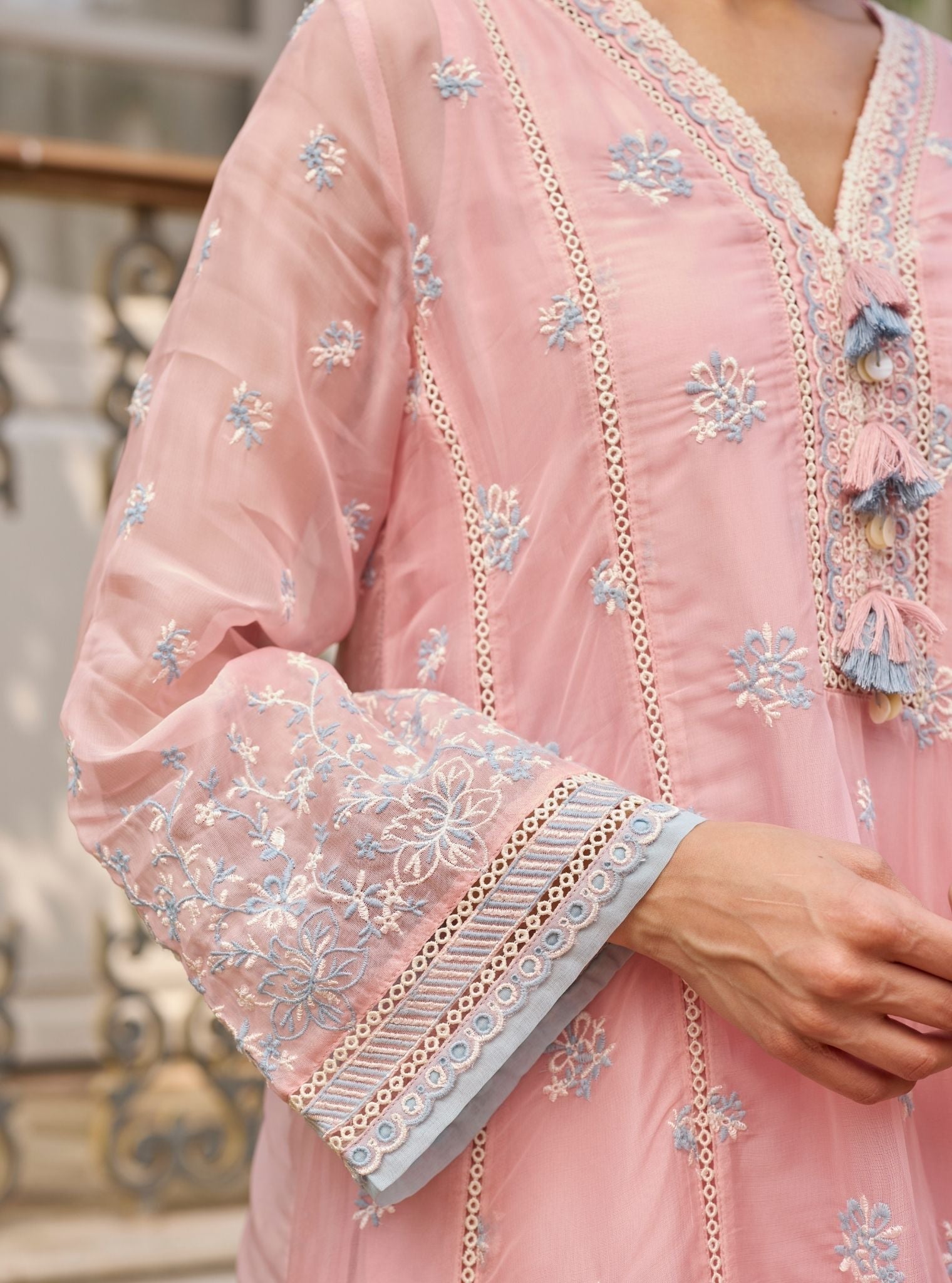 Pipa Organza Pink Anarkali Set