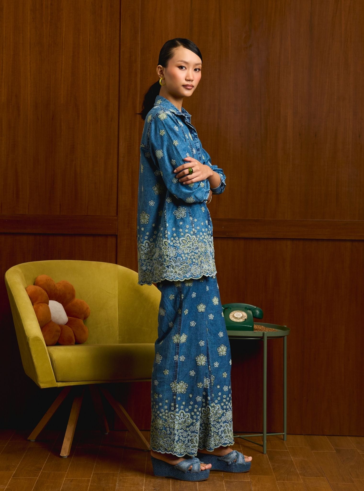 Taneira Denim Light Green Shirt Set