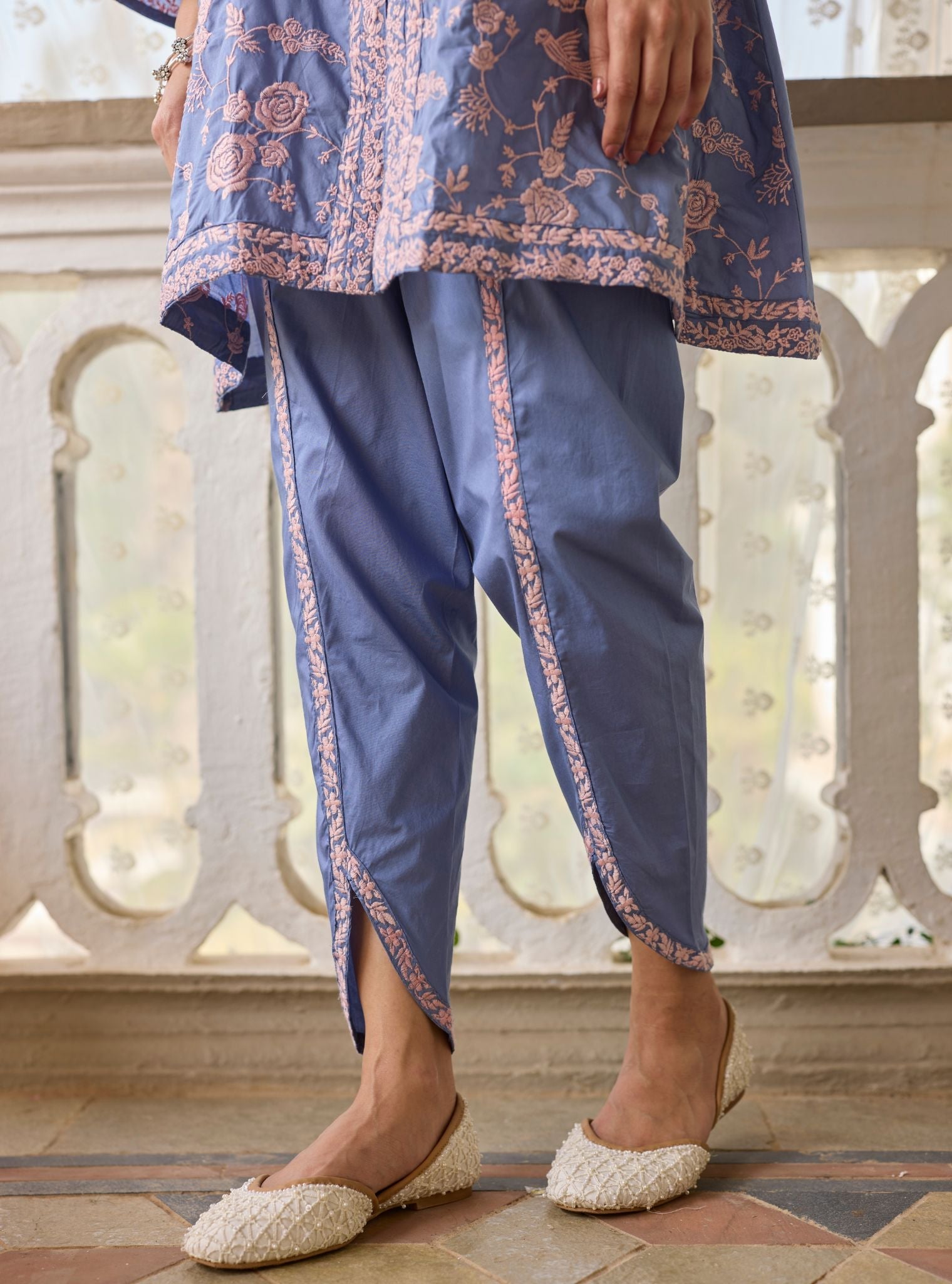 Abhiri Supima Cotton Steel Blue Kurta Set