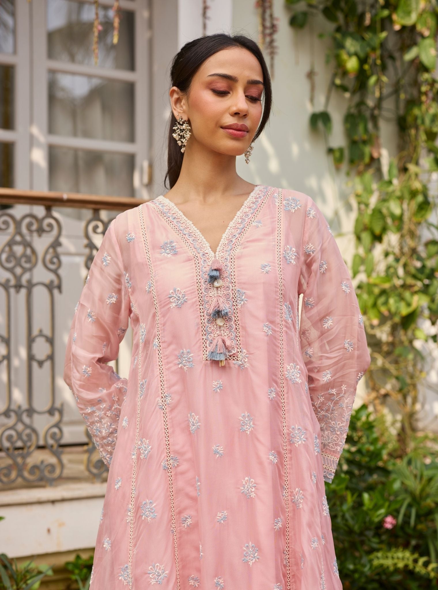 Pipa Organza Pink Anarkali Set