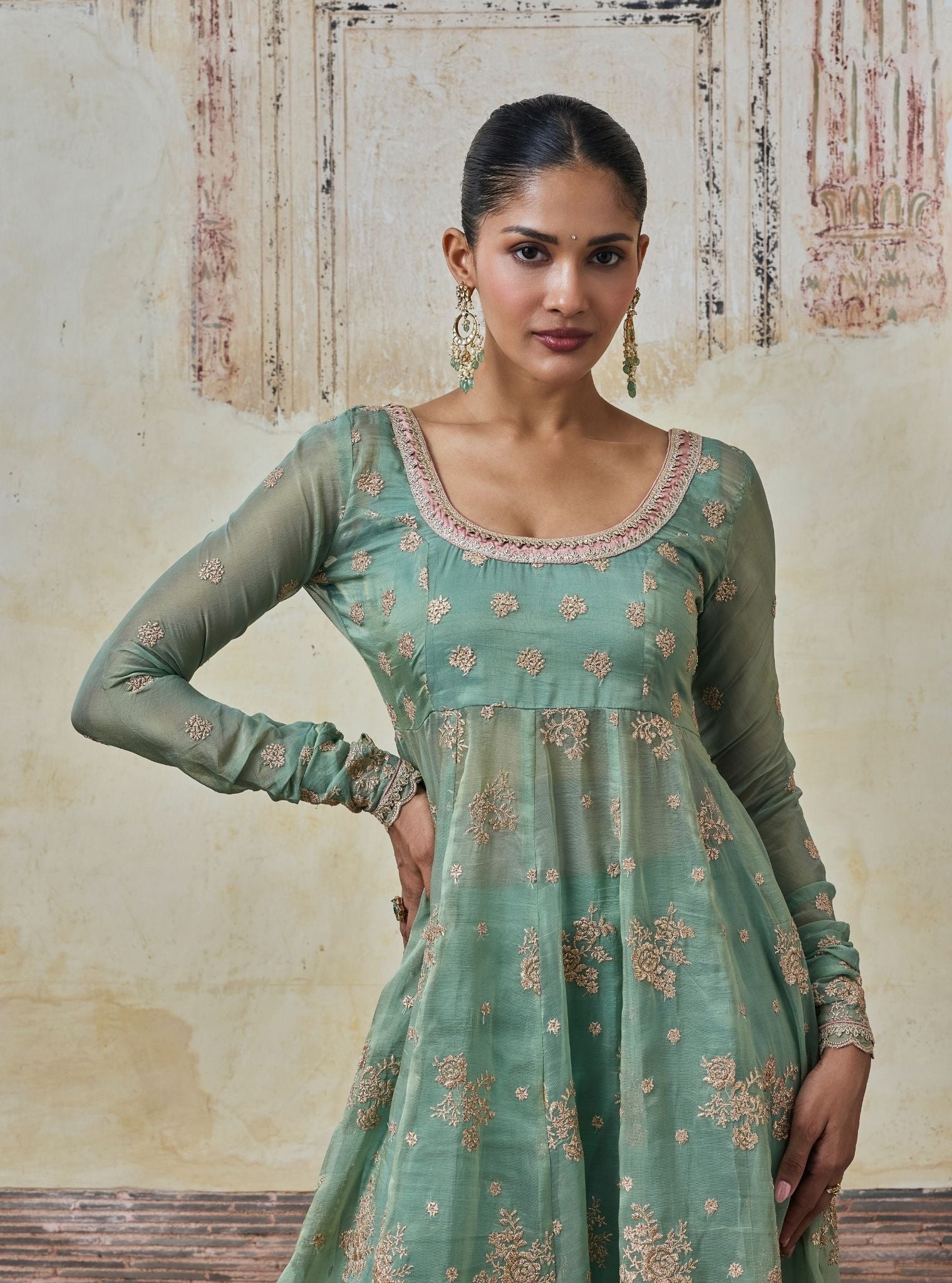 Dhwani Lurex Organza Teal Blue Anarkali Set