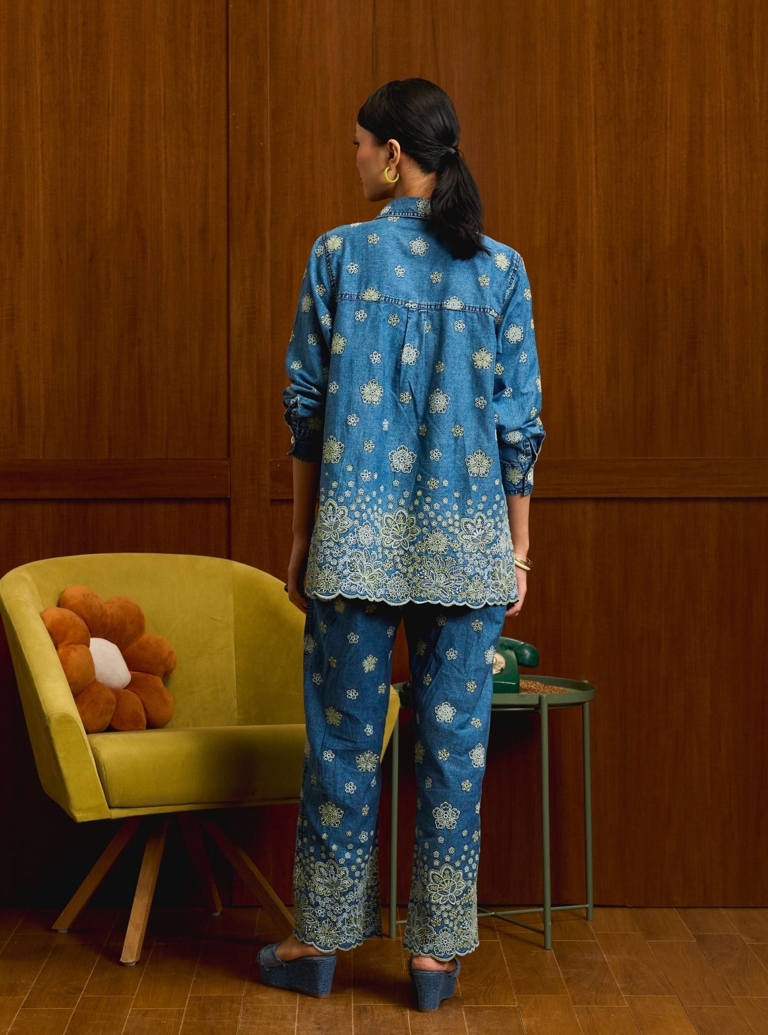 Taneira Denim Light Green Shirt Set