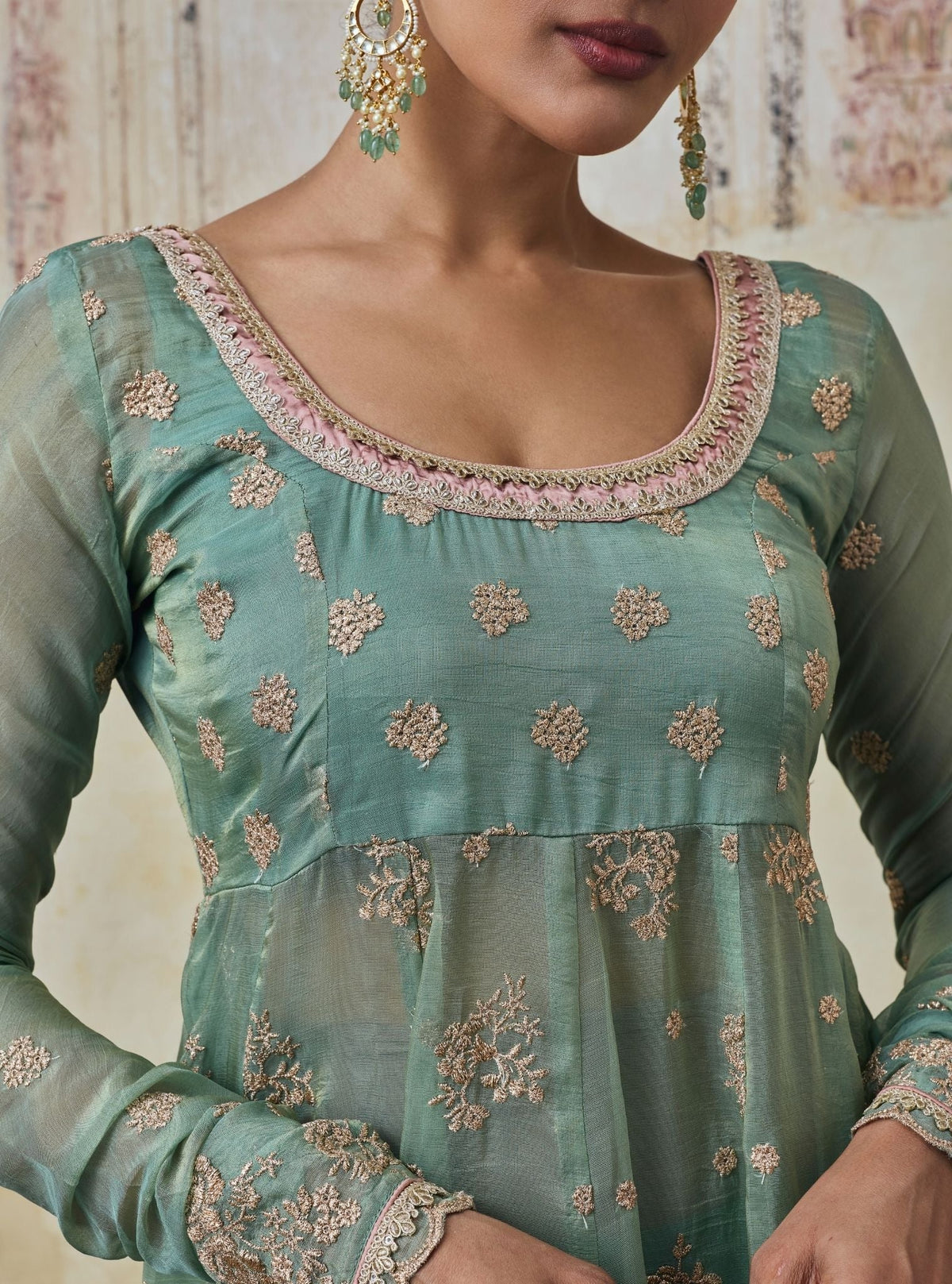 Dhwani Lurex Organza Teal Blue Anarkali Set