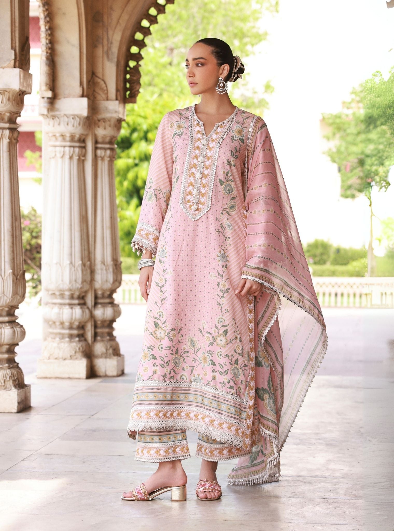 Mulmul Organza Printed Olisha Pink Dupatta