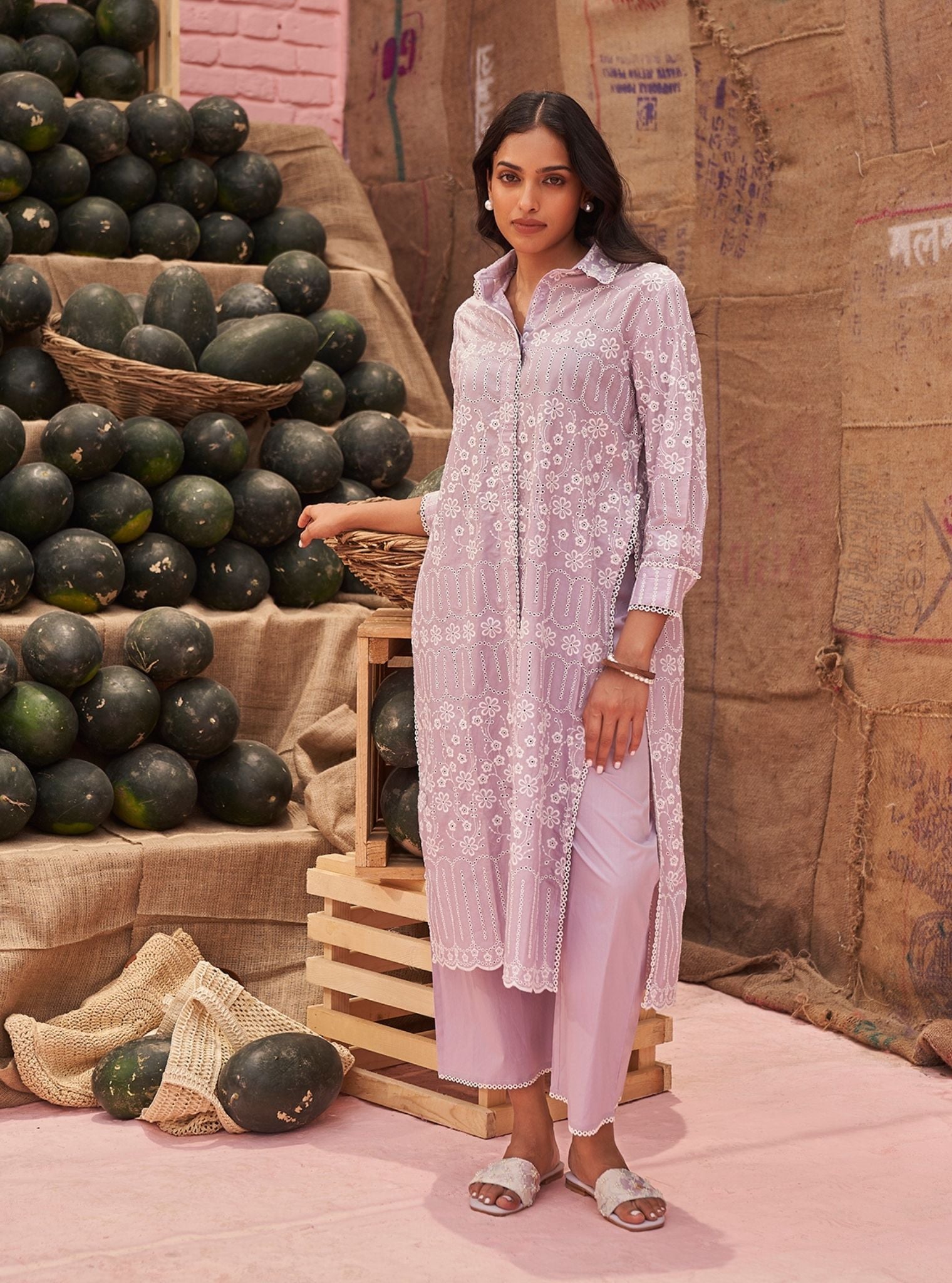 Heli Supima Cotton Lilac Long Kurta