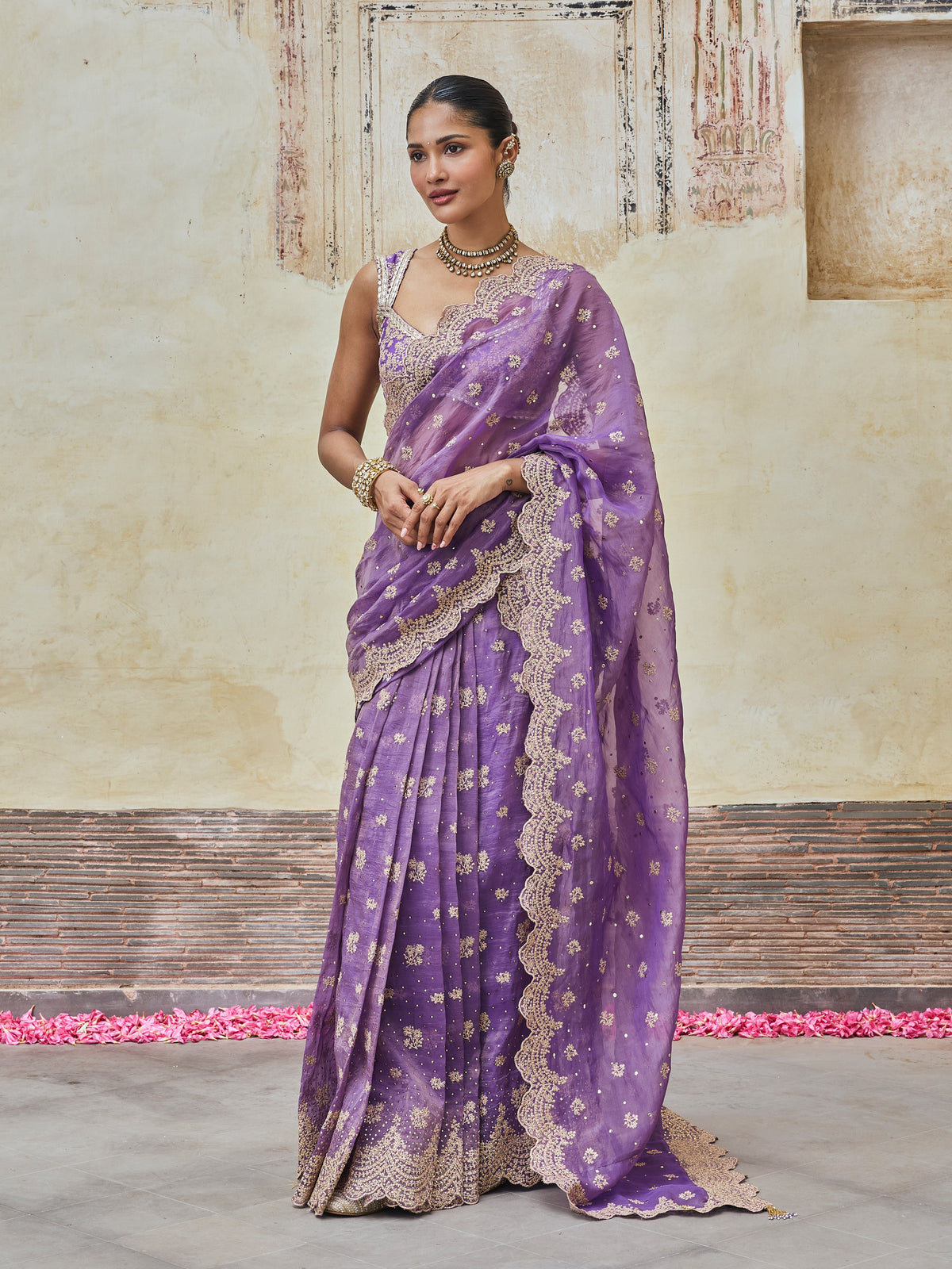 Adiva Lurex Organza Purple Saree