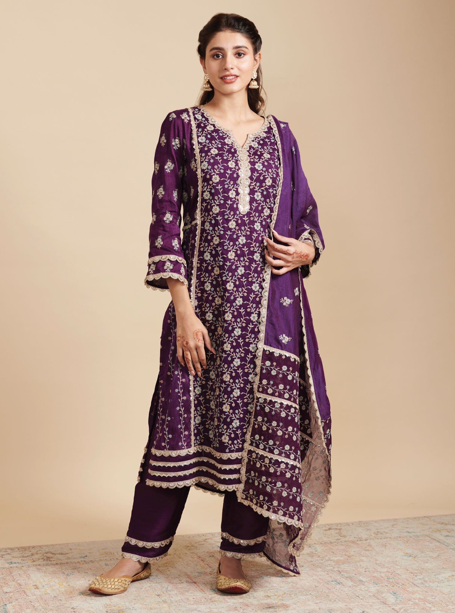 Mulmul Kaashni Purple Dupatta