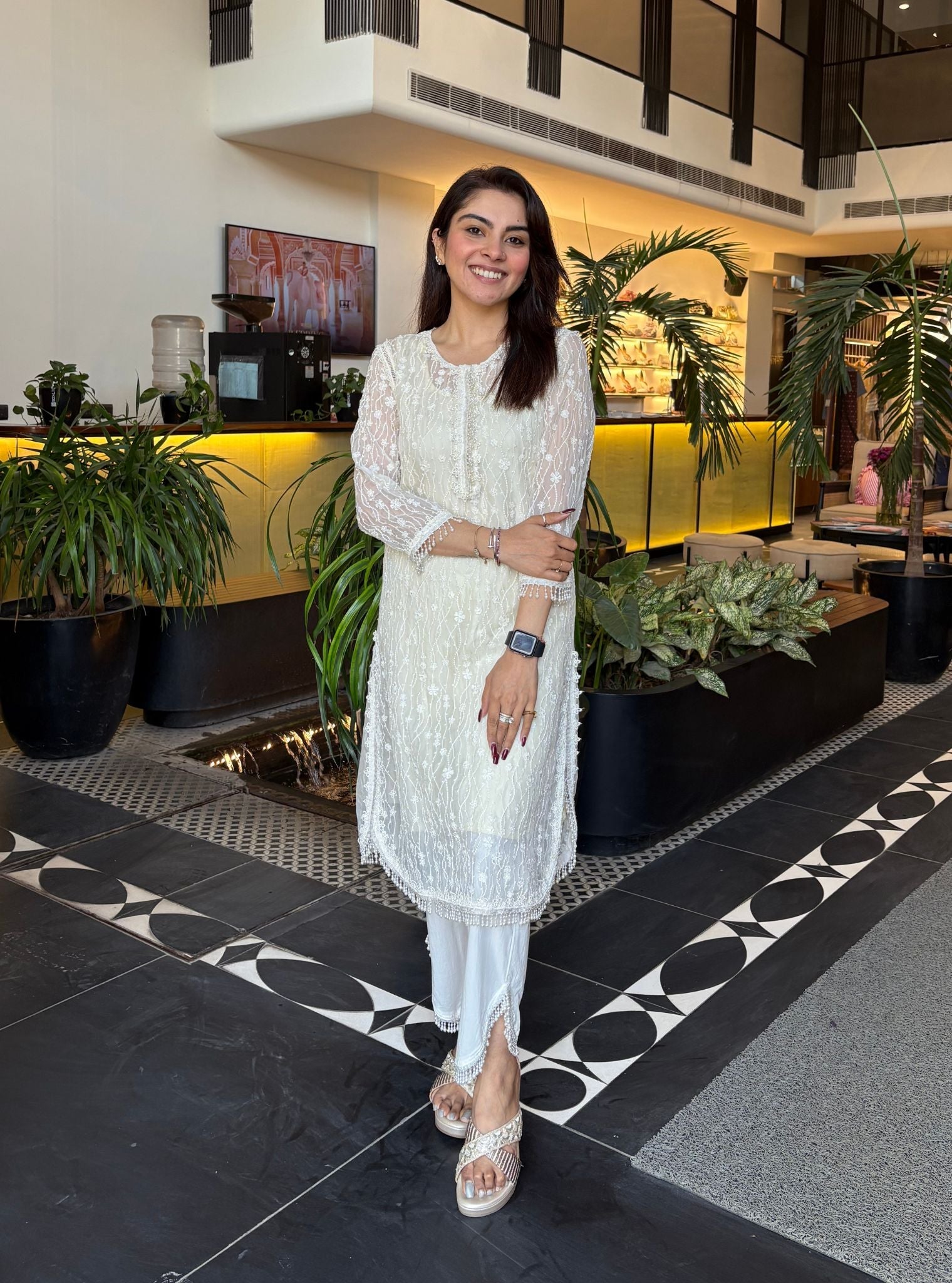 Freya Tencel Luxe Organza White Kurta With Freya Round Hem Pant