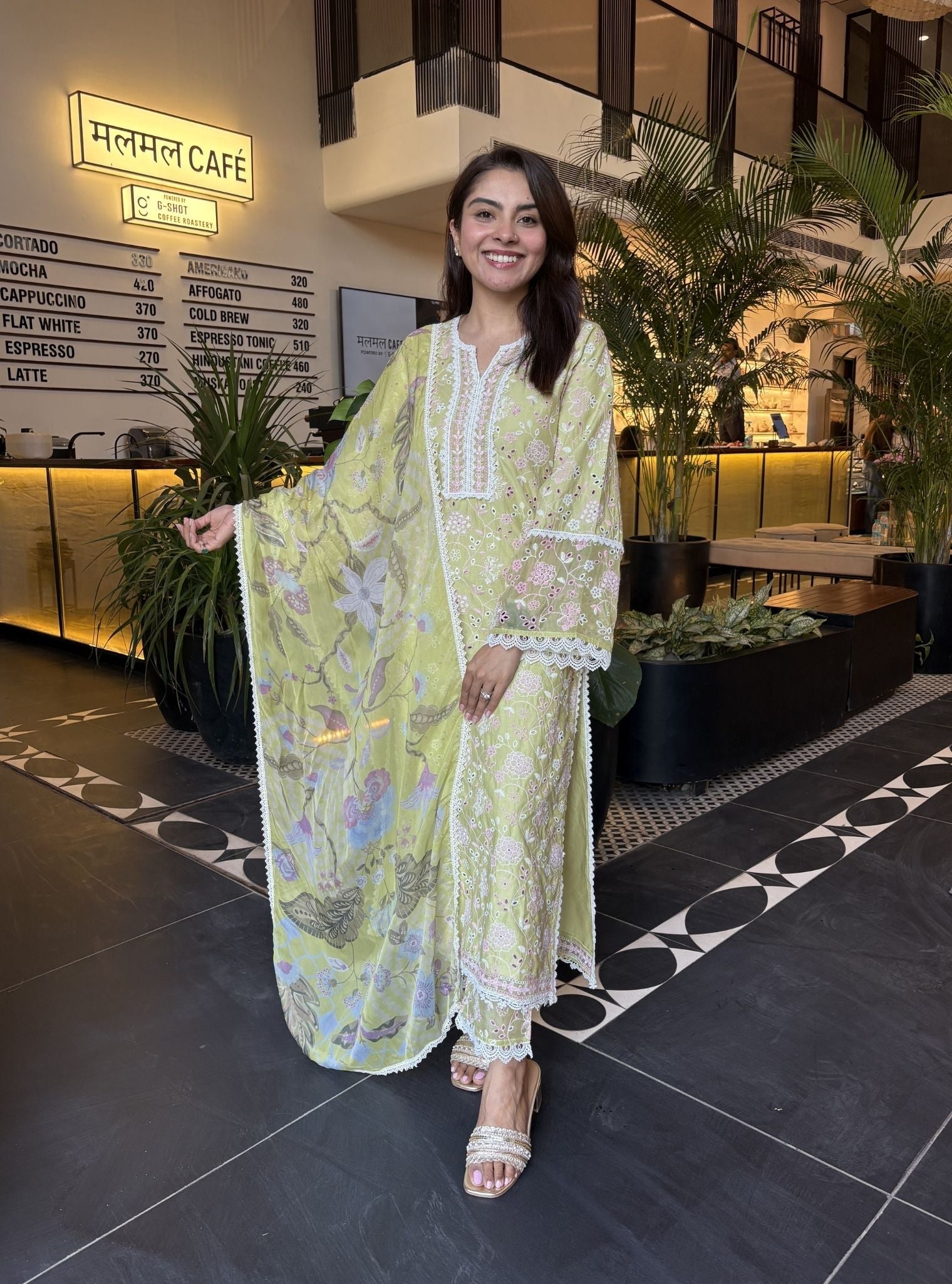 Aaroh Supima Cotton Lime Kurta Set