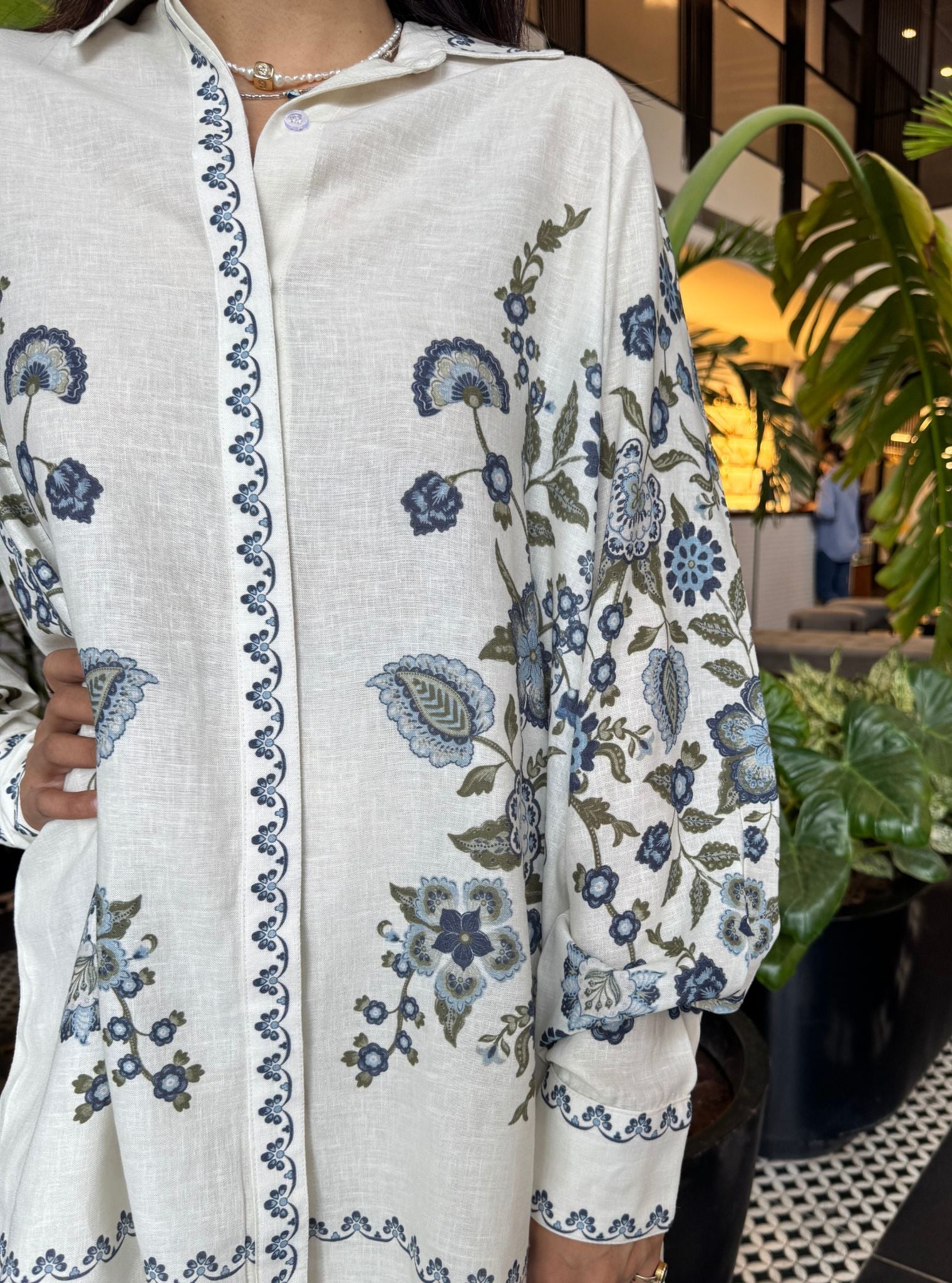 Mulmul Printed Linen Fleur White Shirt With Mulmul Printed Linen Fleur White Pant