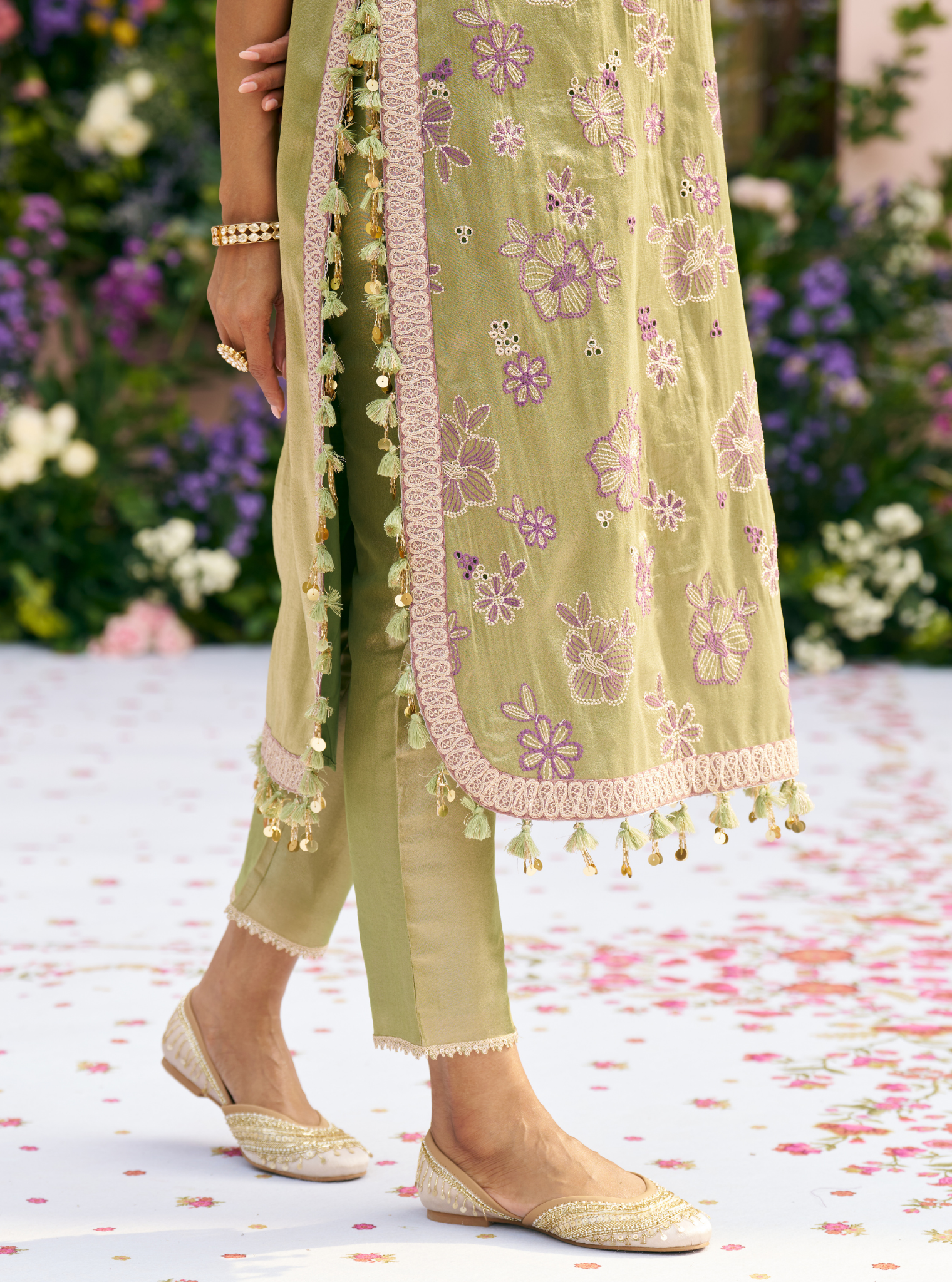 Gulkar Tissue Light Green Kurta Set