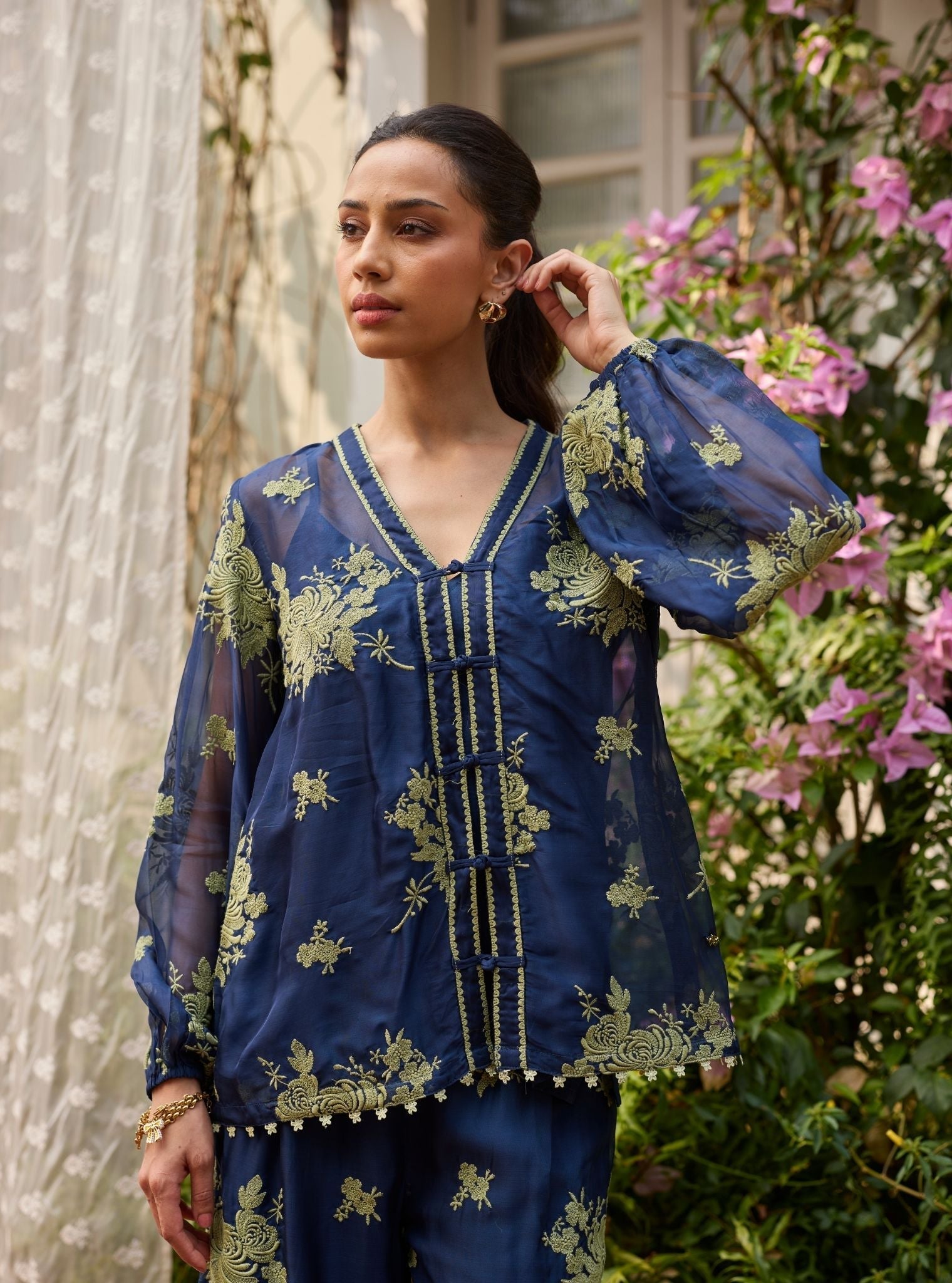 Suhaani Organza Navy Top Set