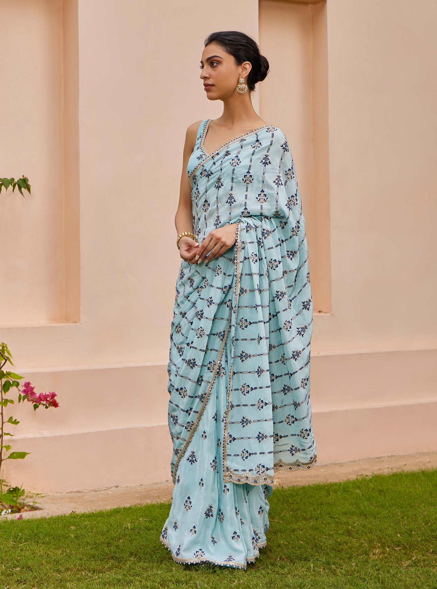 Dayika Crepe Blue Saree
