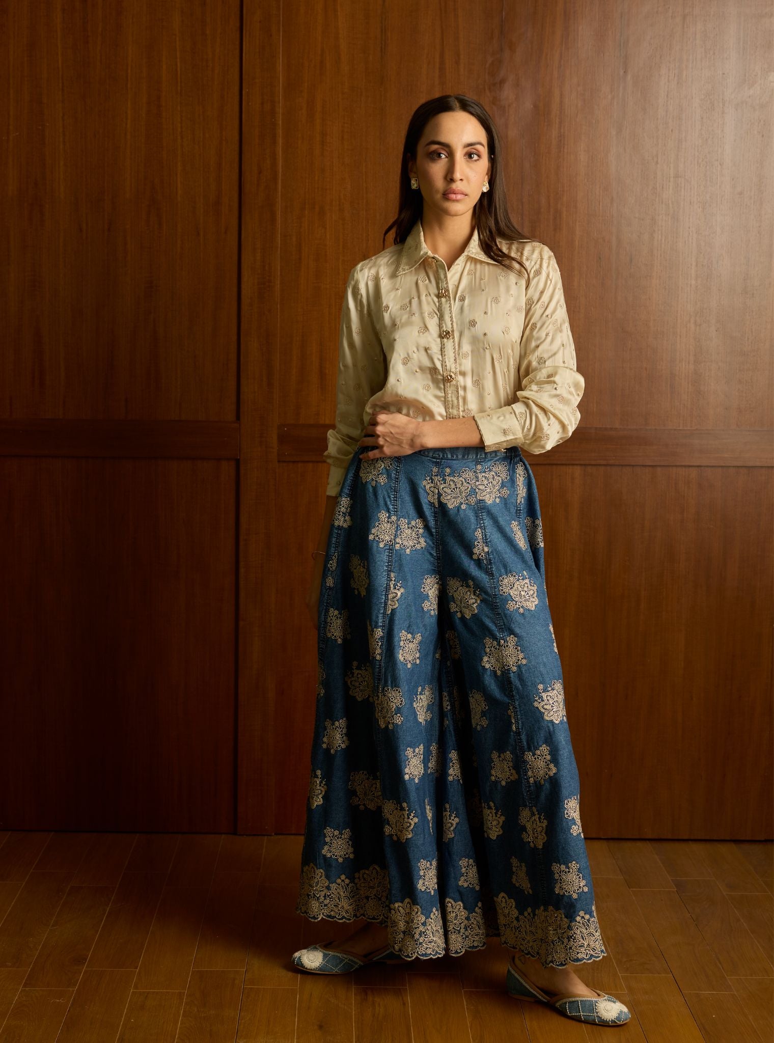 Mireya Cupro Satin Denim Sharara Set