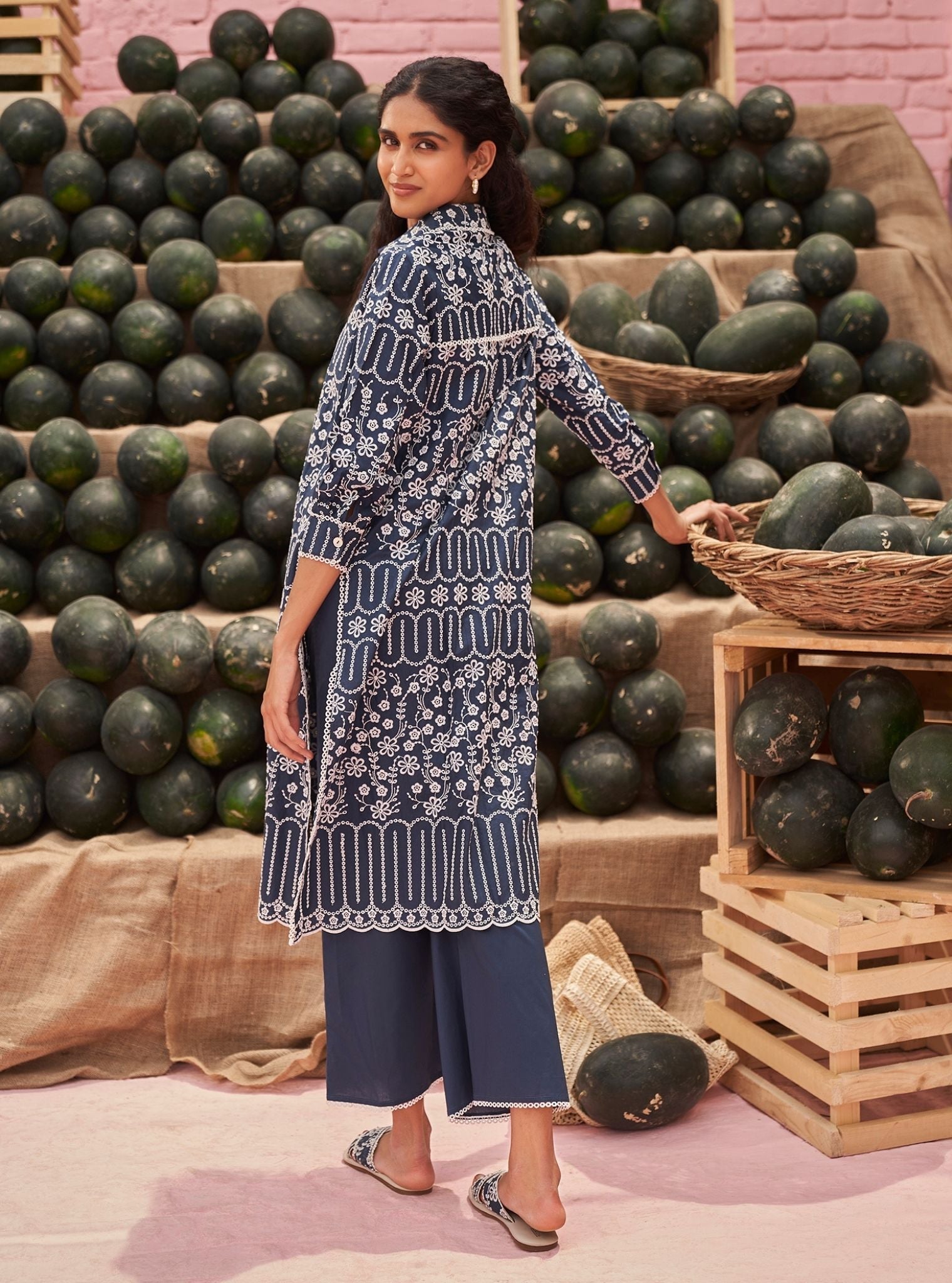 Heli Supima Cotton Navy Long Kurta