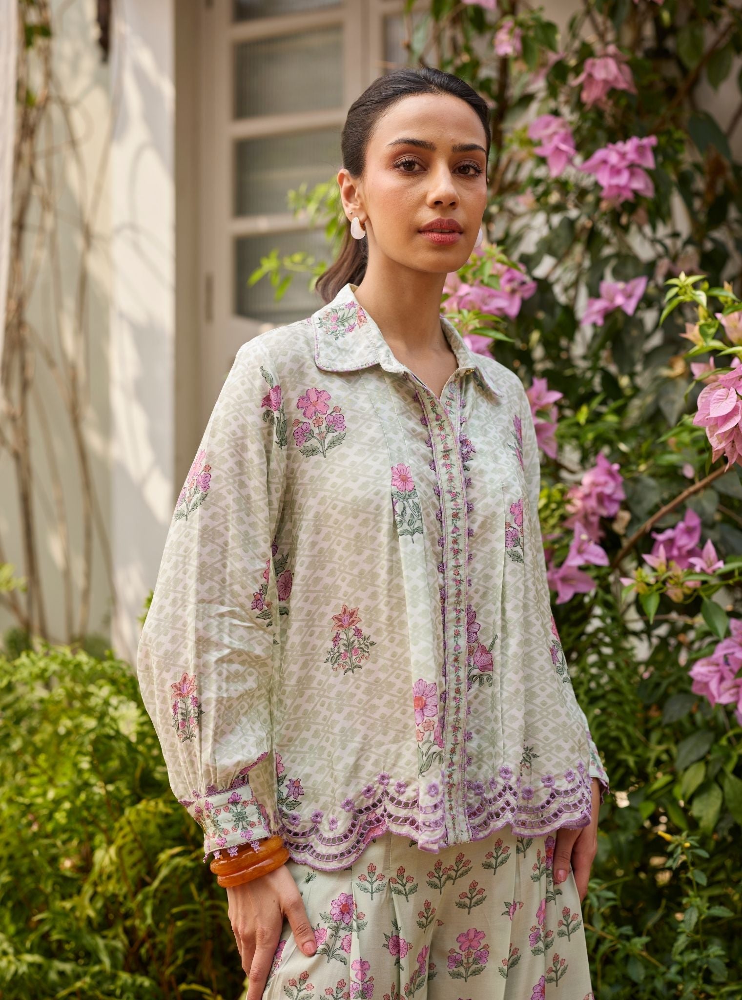 Evaya Lawn Green Co-ord Set