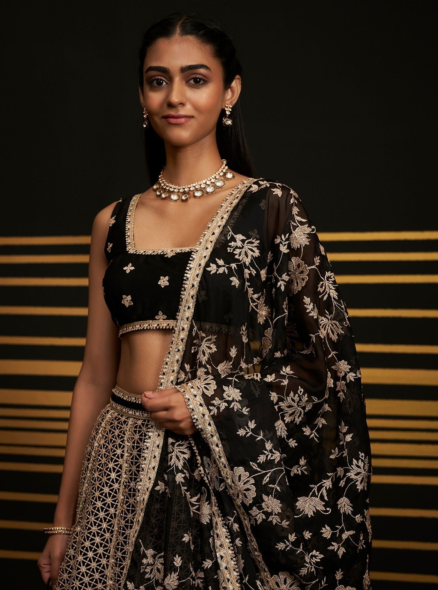 Rehnuma Guipure Black Lehenga