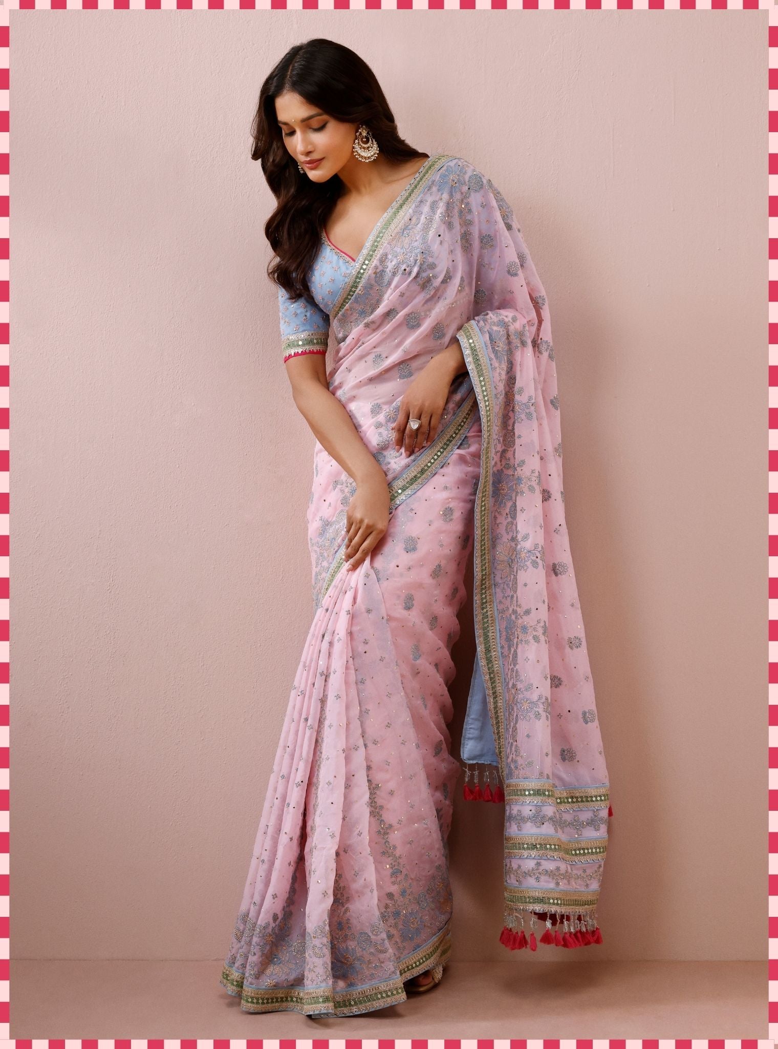 Lavi Organza Pink Saree